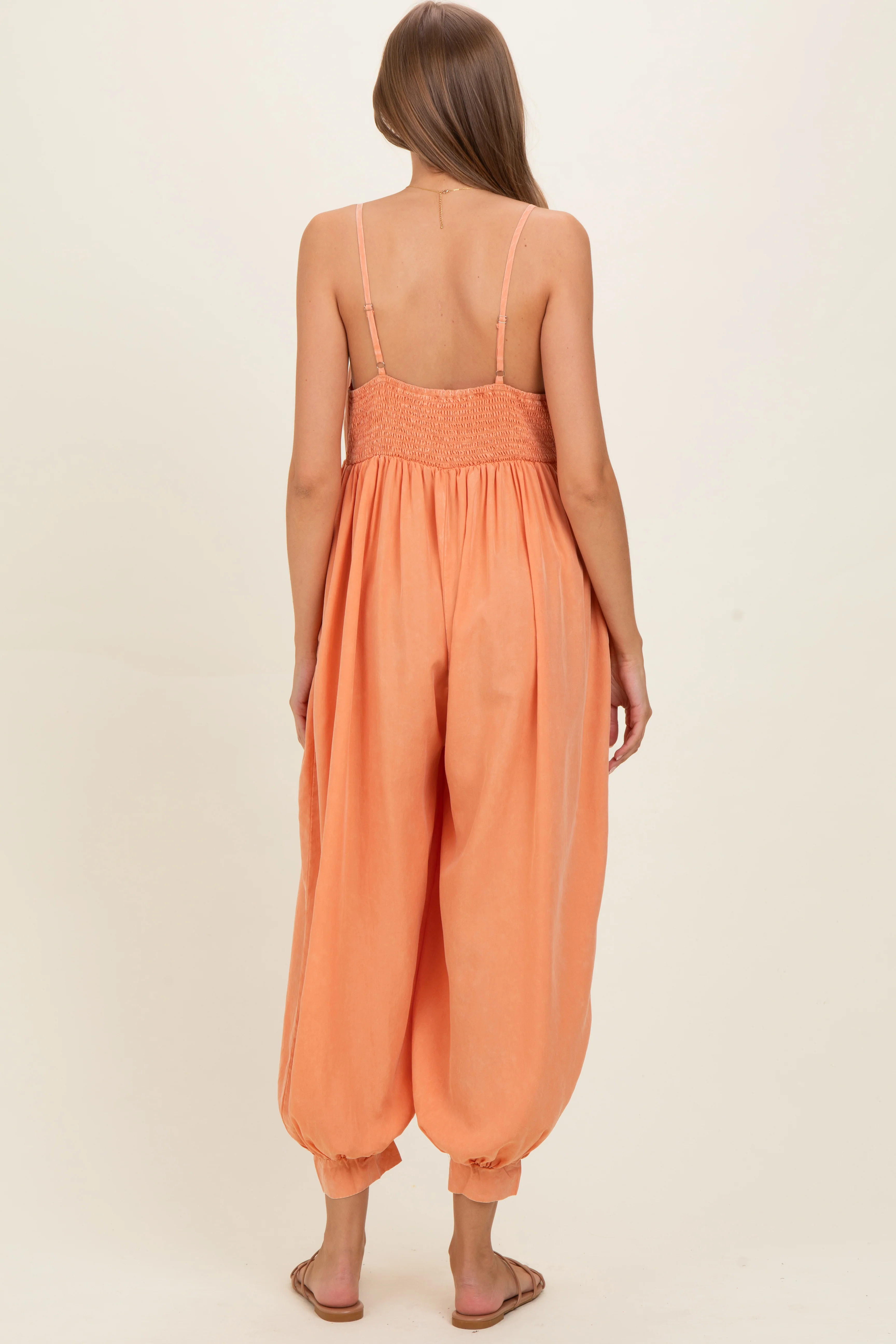 Apricot Mineral Wash Sleeveless V-Neck Maternity Jumpsuit - Image 3