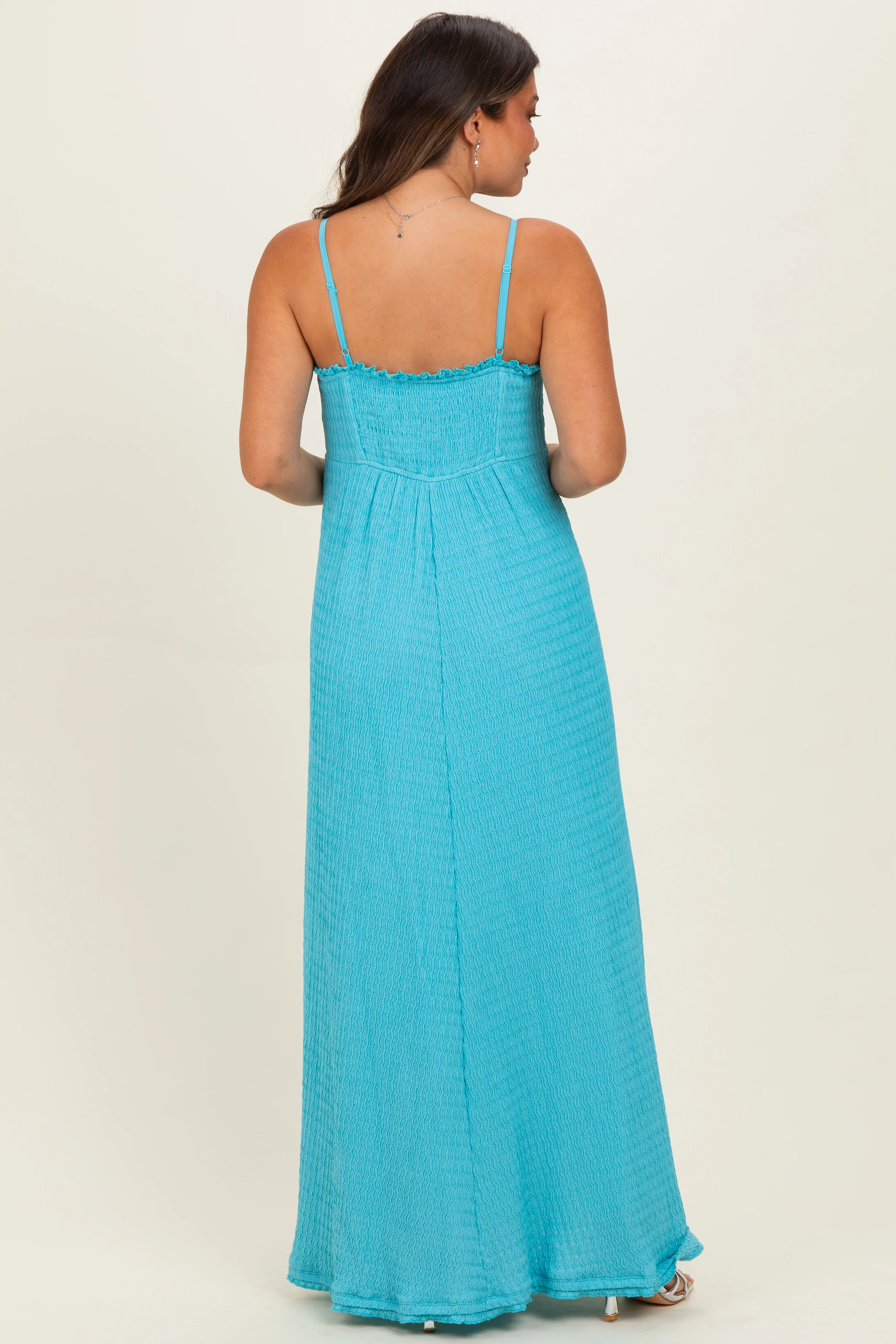 Aqua Knit Contrast Stitch Detail Maternity Midi Dress - Image 3