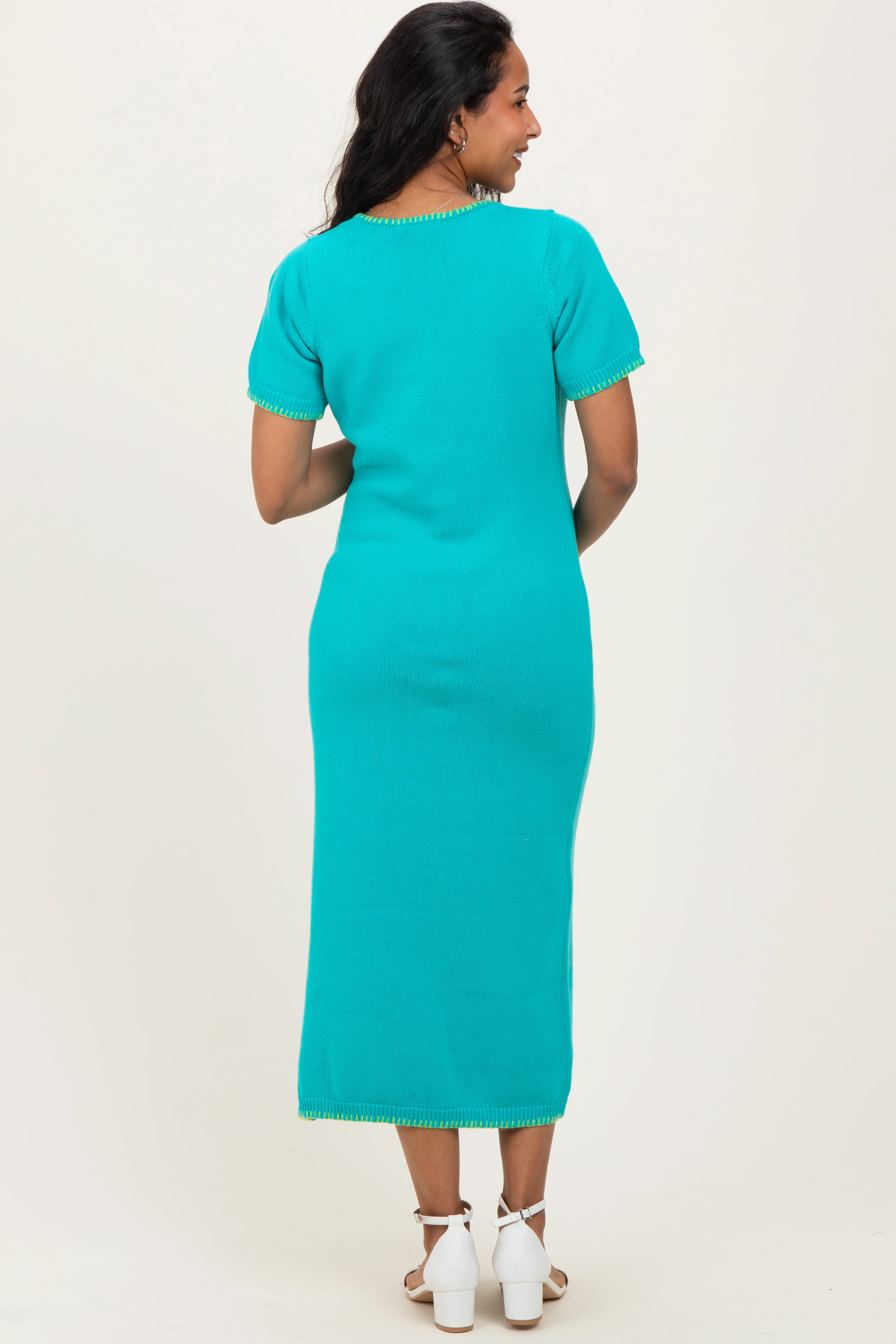 Aqua Knit Contrast Stitch Detail Maternity Midi Dress - Image 3
