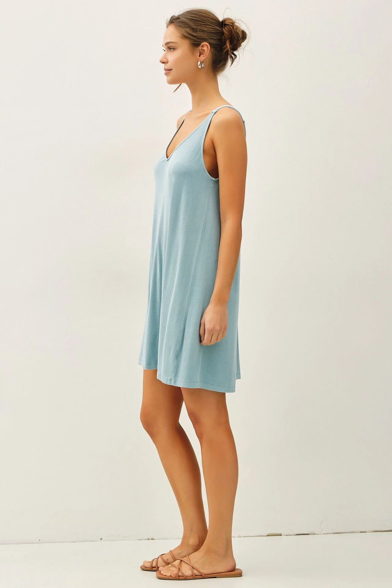 Aqua Ribbed Sleeveless Front Seam Dress - Image 3