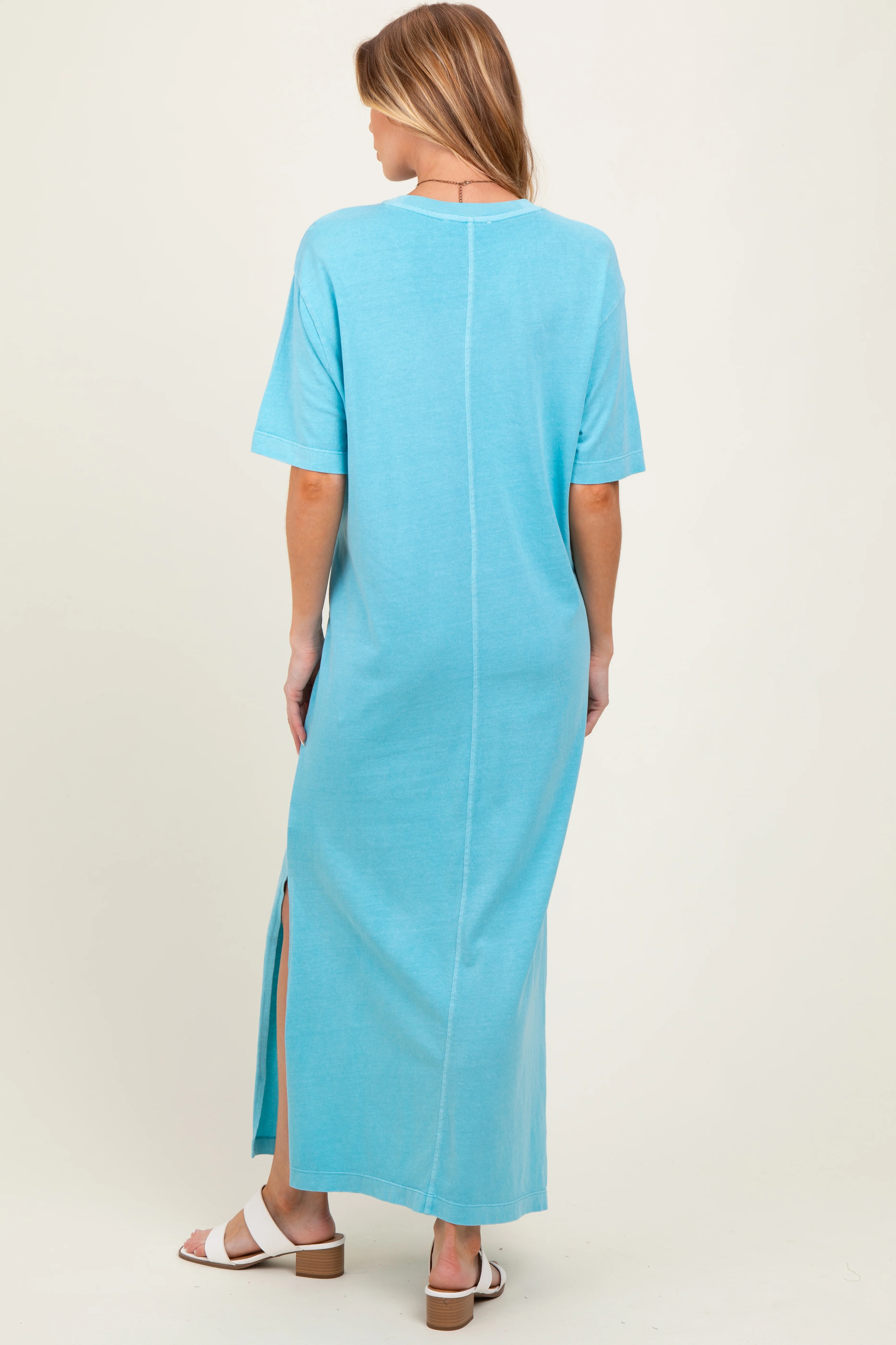 Aqua Short Sleeve Knit T-Shirt Maternity Maxi Dress - Image 4