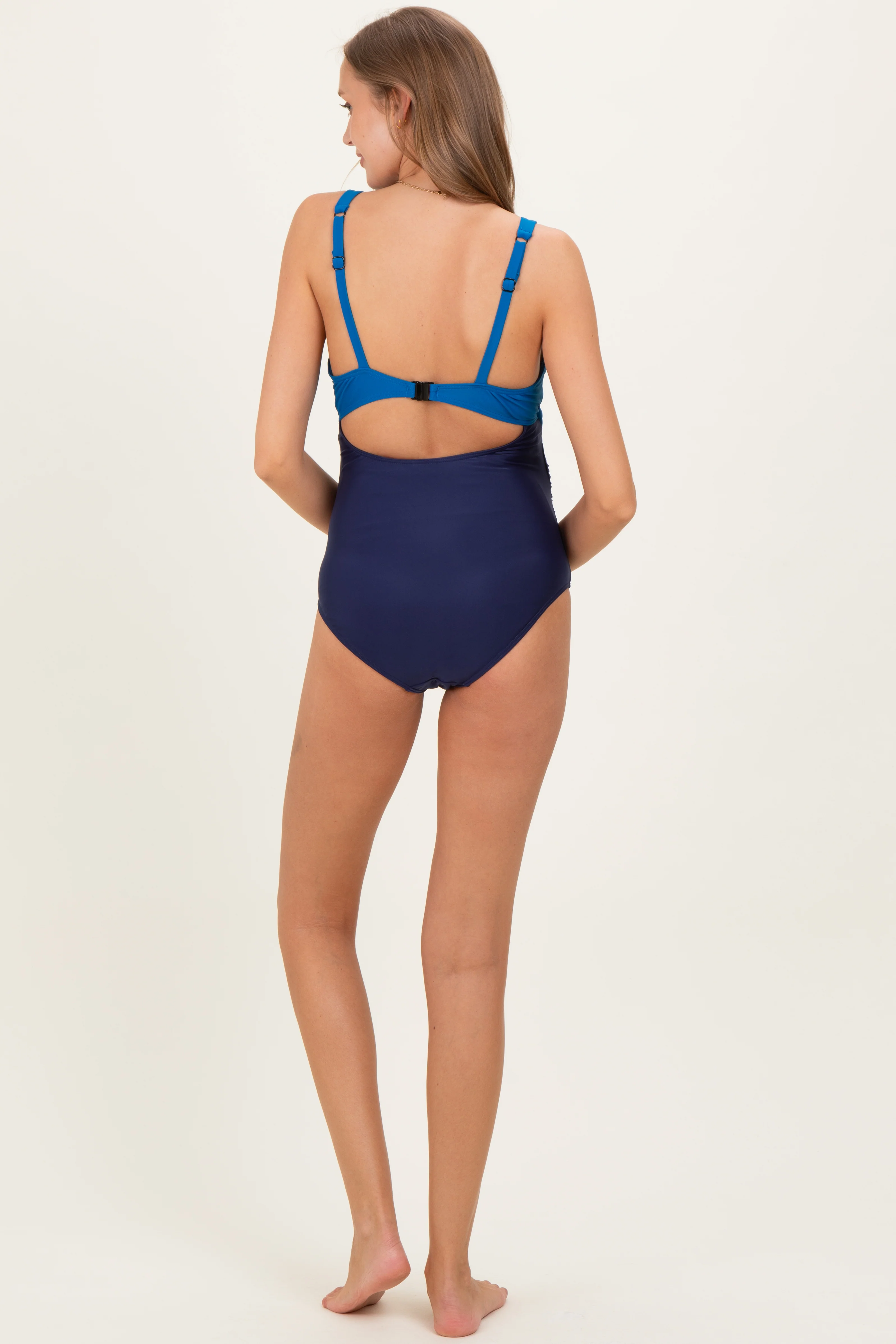 Aqua Striped Color Block Cutout Maternity Swimsuit - Image 5