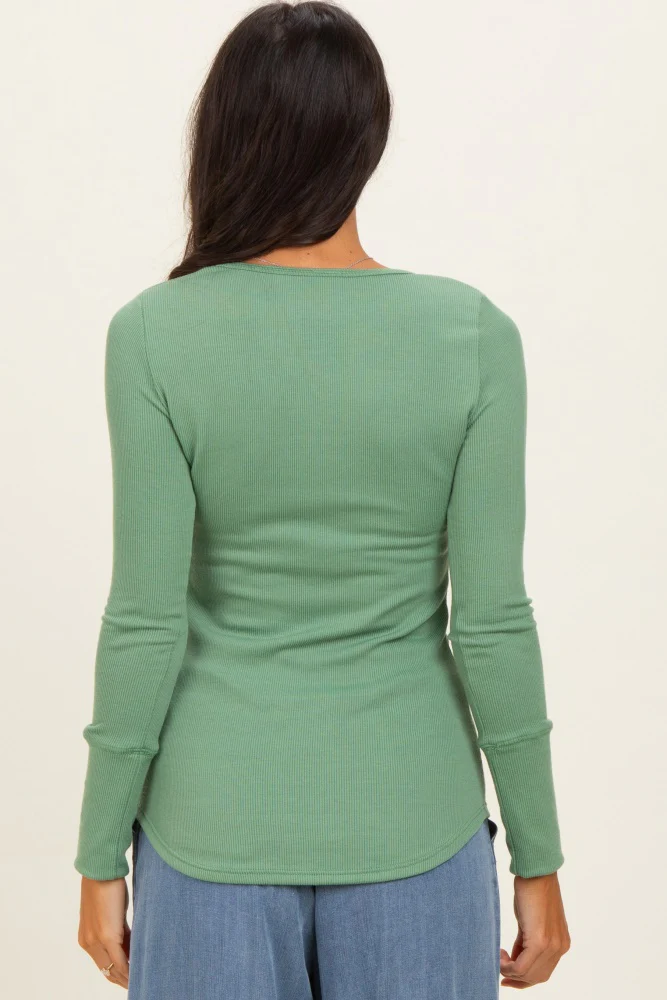 Avocado Ribbed Henley Top - Image 4