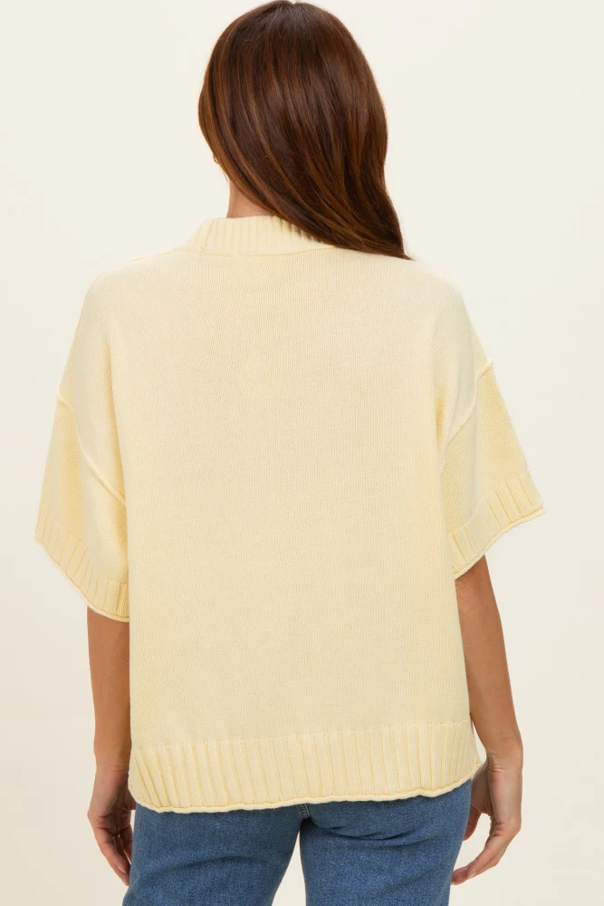 Banana Cream Oversized Mock Neck Short Sleeve Sweater - Image 3