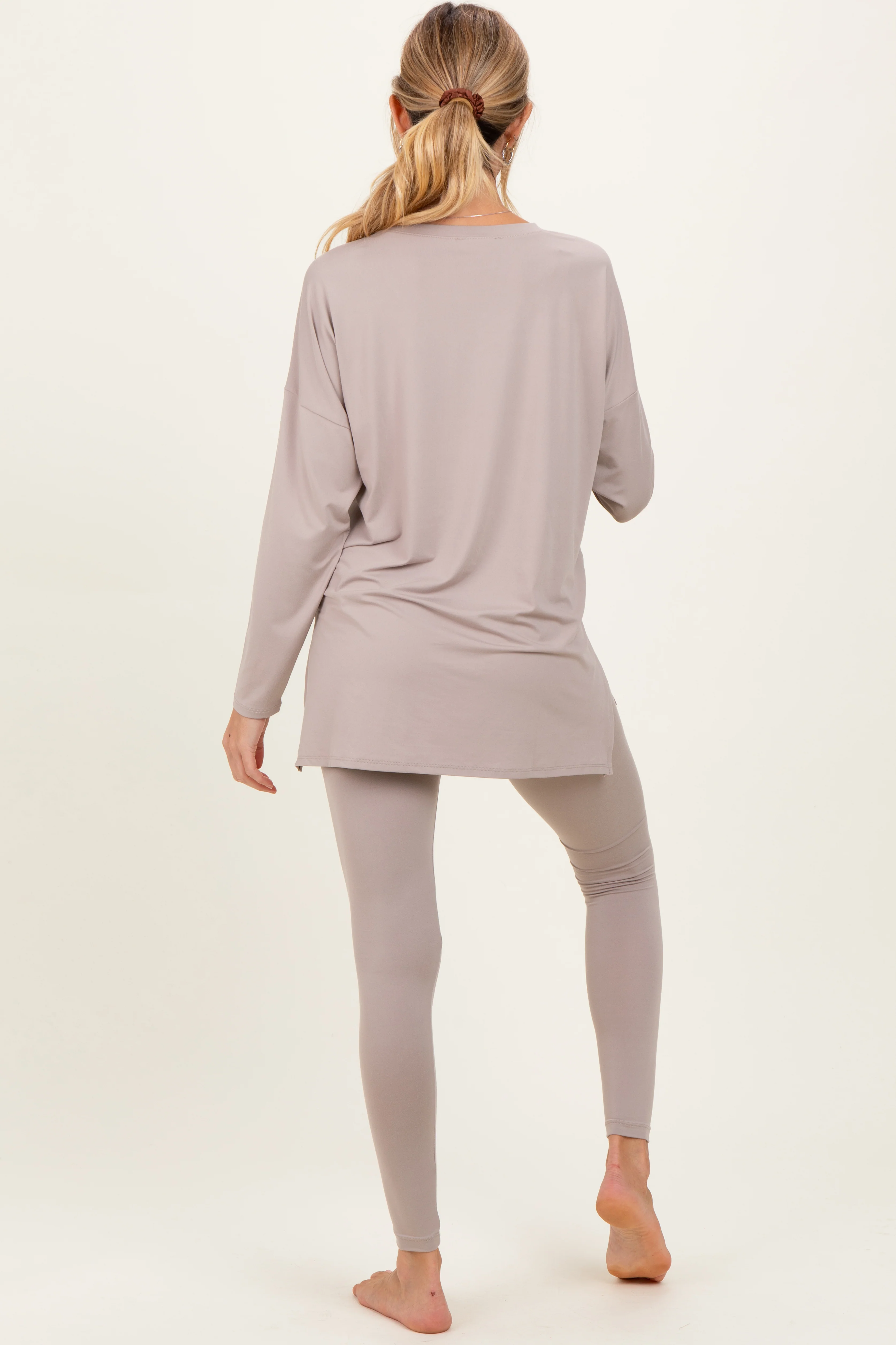 Beige Brushed Knit Maternity Oversized Top and Legging Set - Image 4