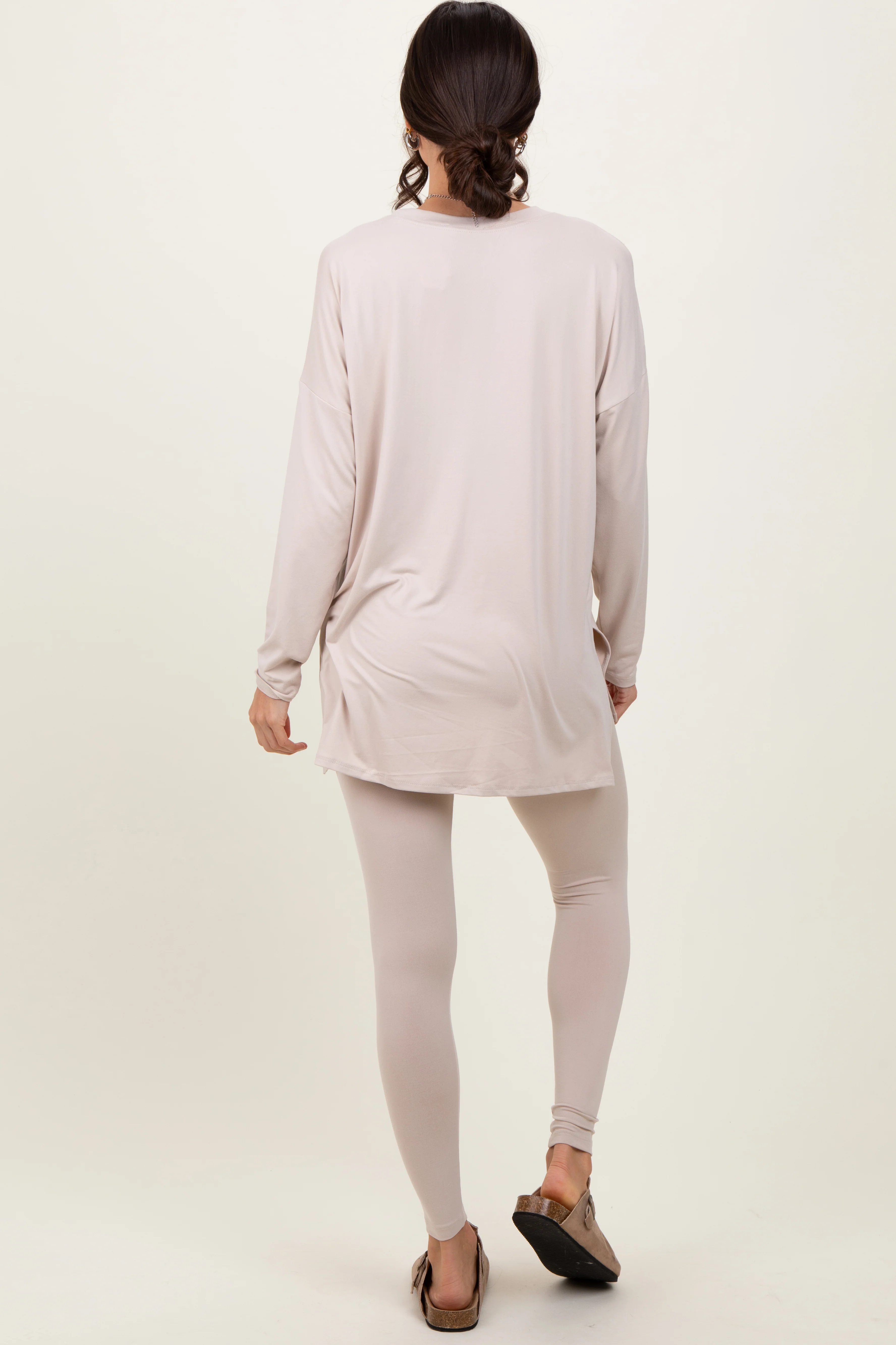 Beige Brushed Knit Oversized Top and Legging Set - Image 3