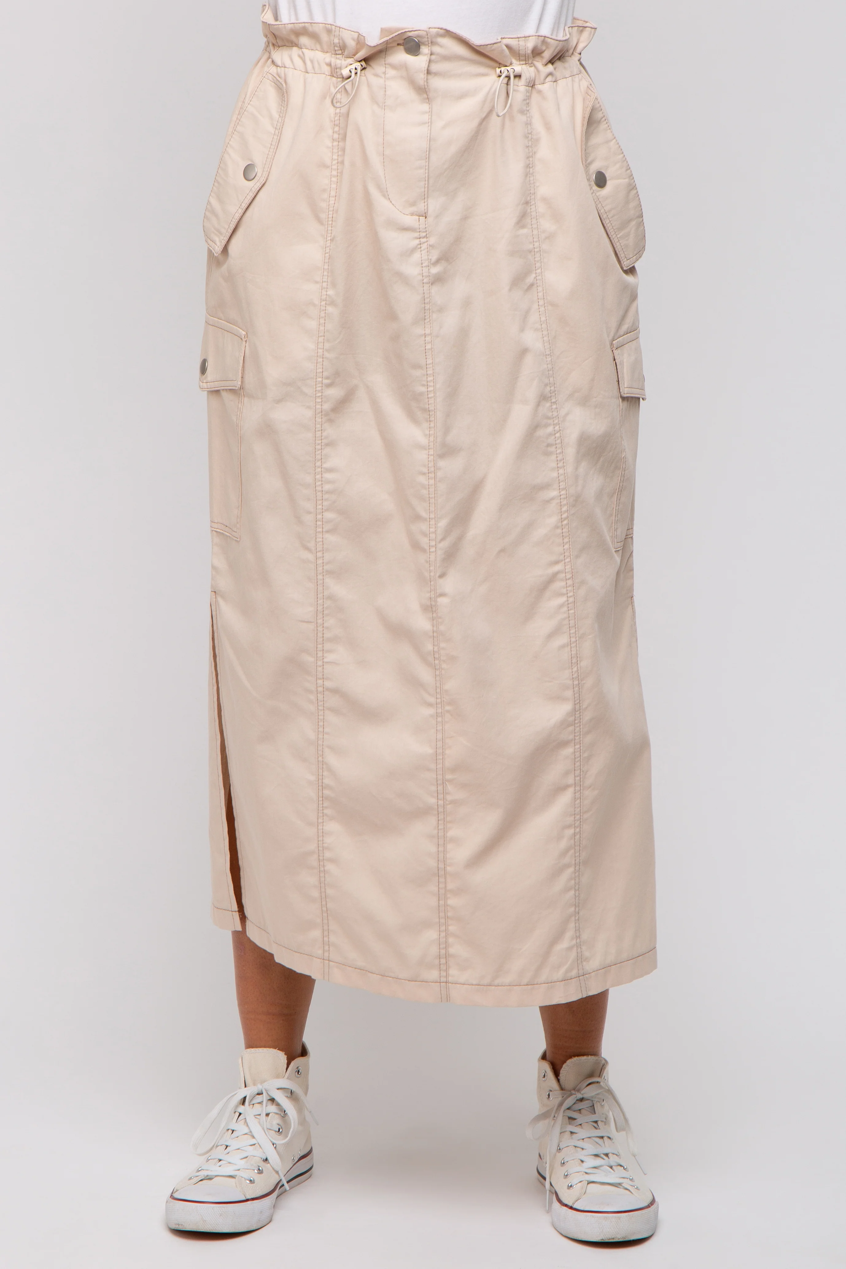 Beige Cargo Cinched Midi Skirt - Image 2