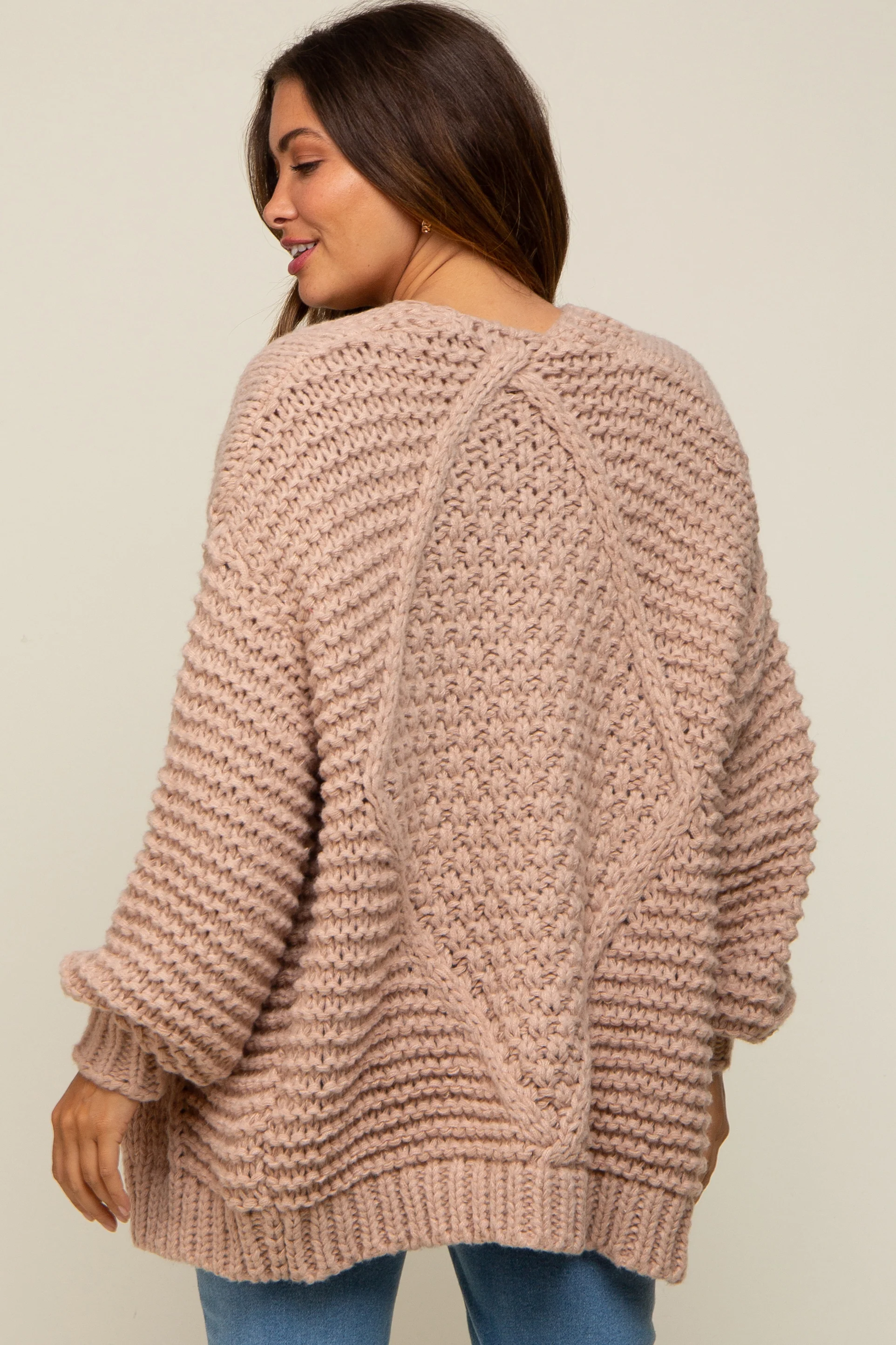 Beige Chunky Knit Maternity Cardigan - Image 3