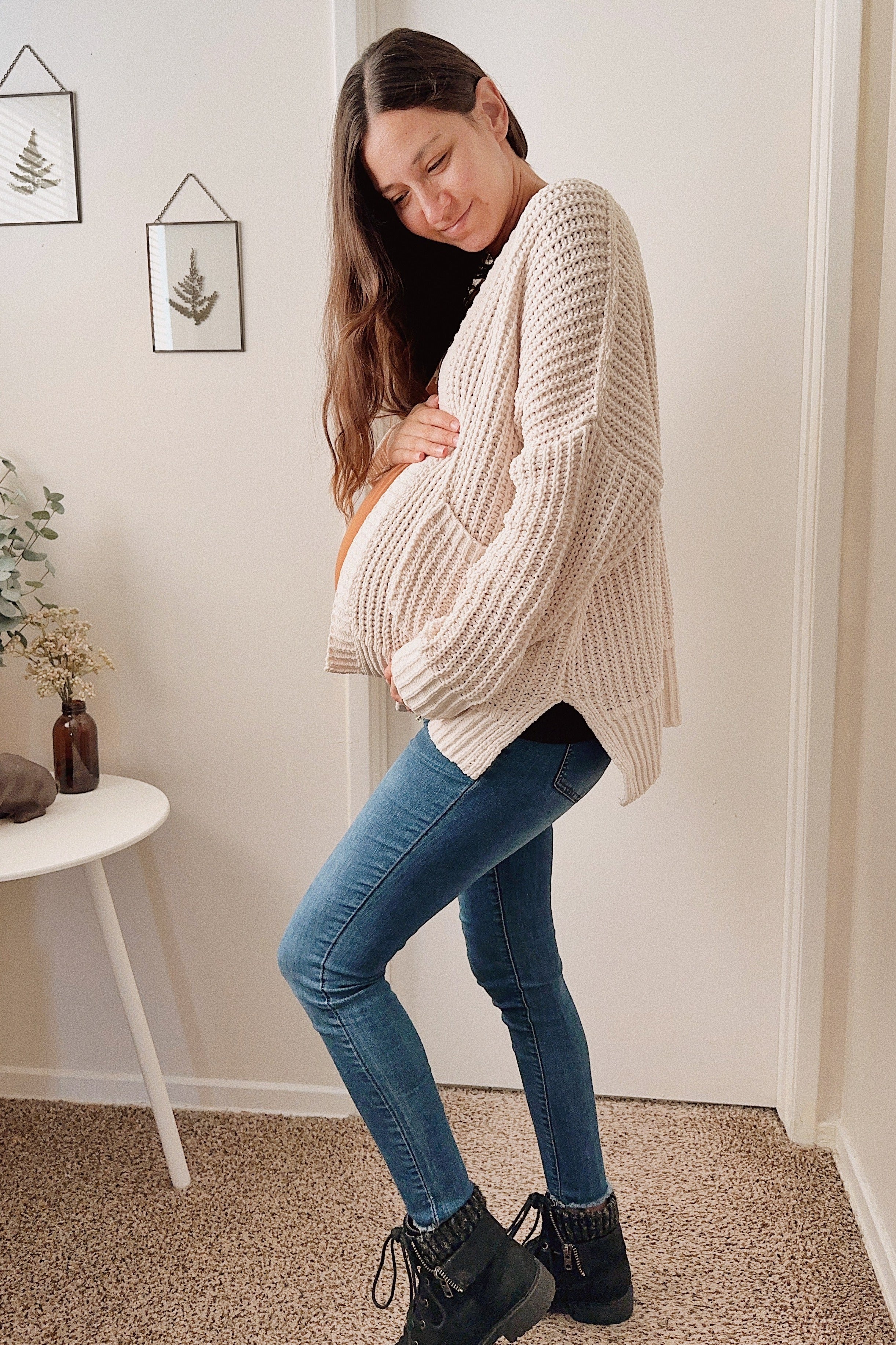 Beige Chunky Knit Oversized Maternity Cardigan - Image 6