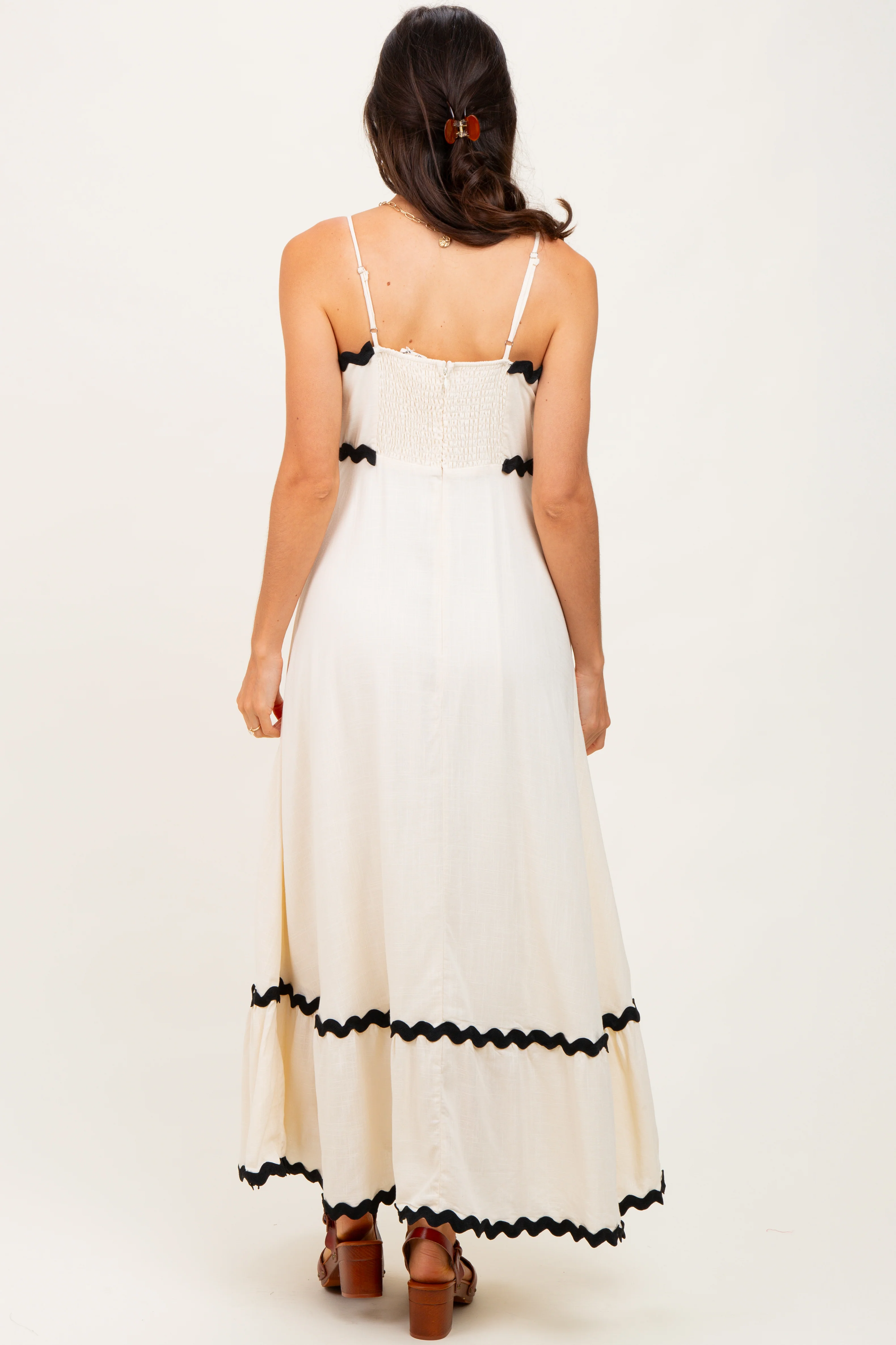 Beige Colorblock Trim Midi Dress - Image 4