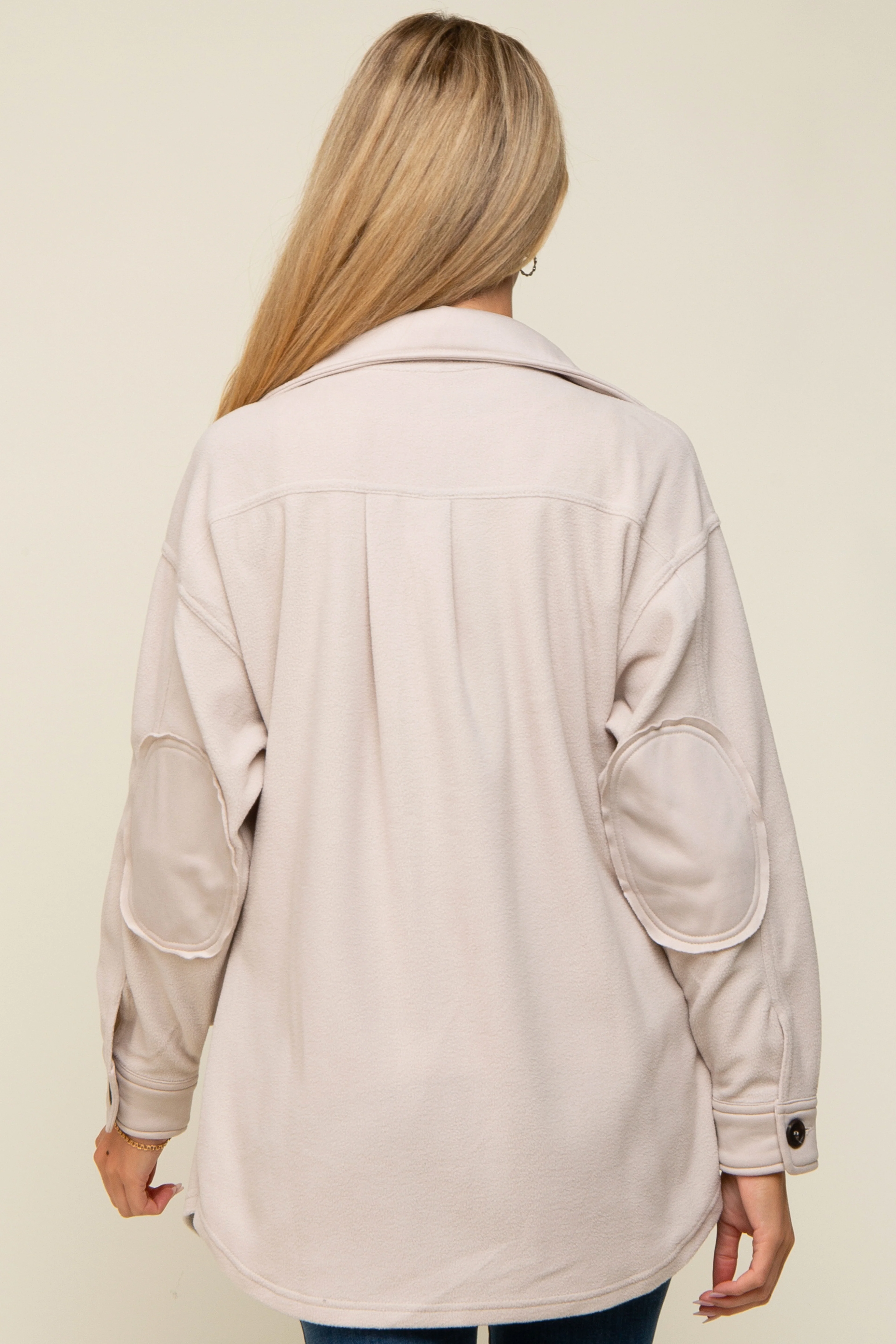 Beige Fleece Double Front Pocket Maternity Jacket - Image 3
