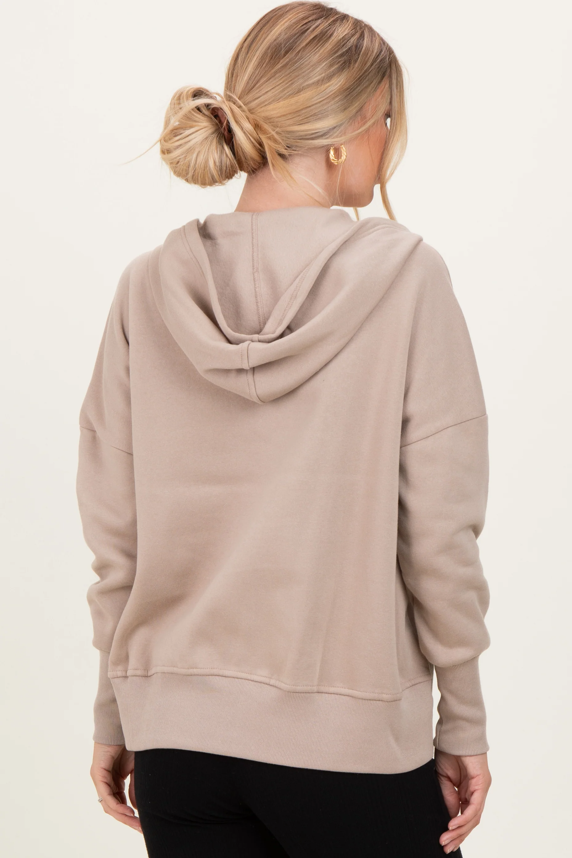 Beige Fleece Snap Button Hoodie - Image 4