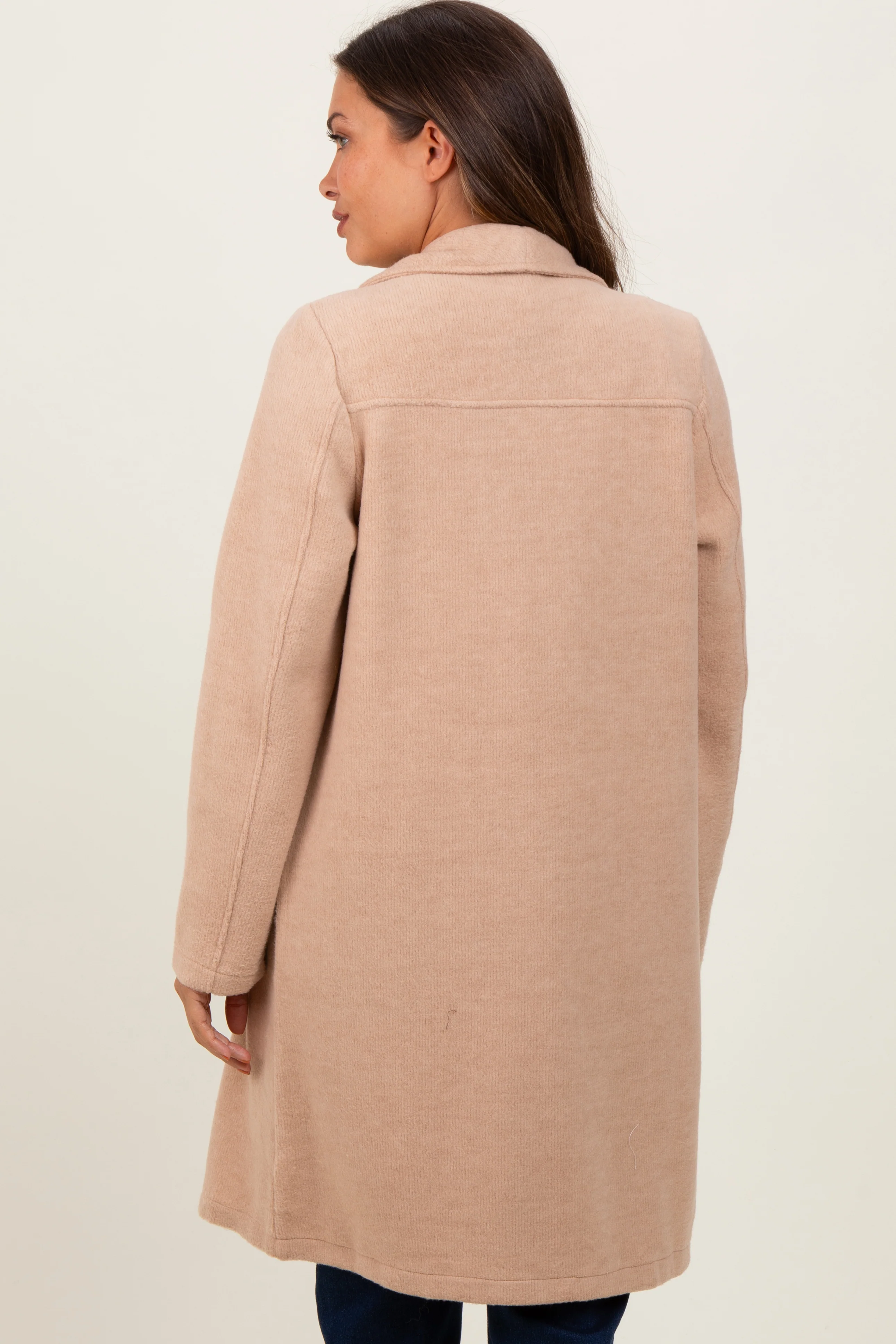 Beige Knit Relaxed Fit Maternity Coat Jacket - Image 4