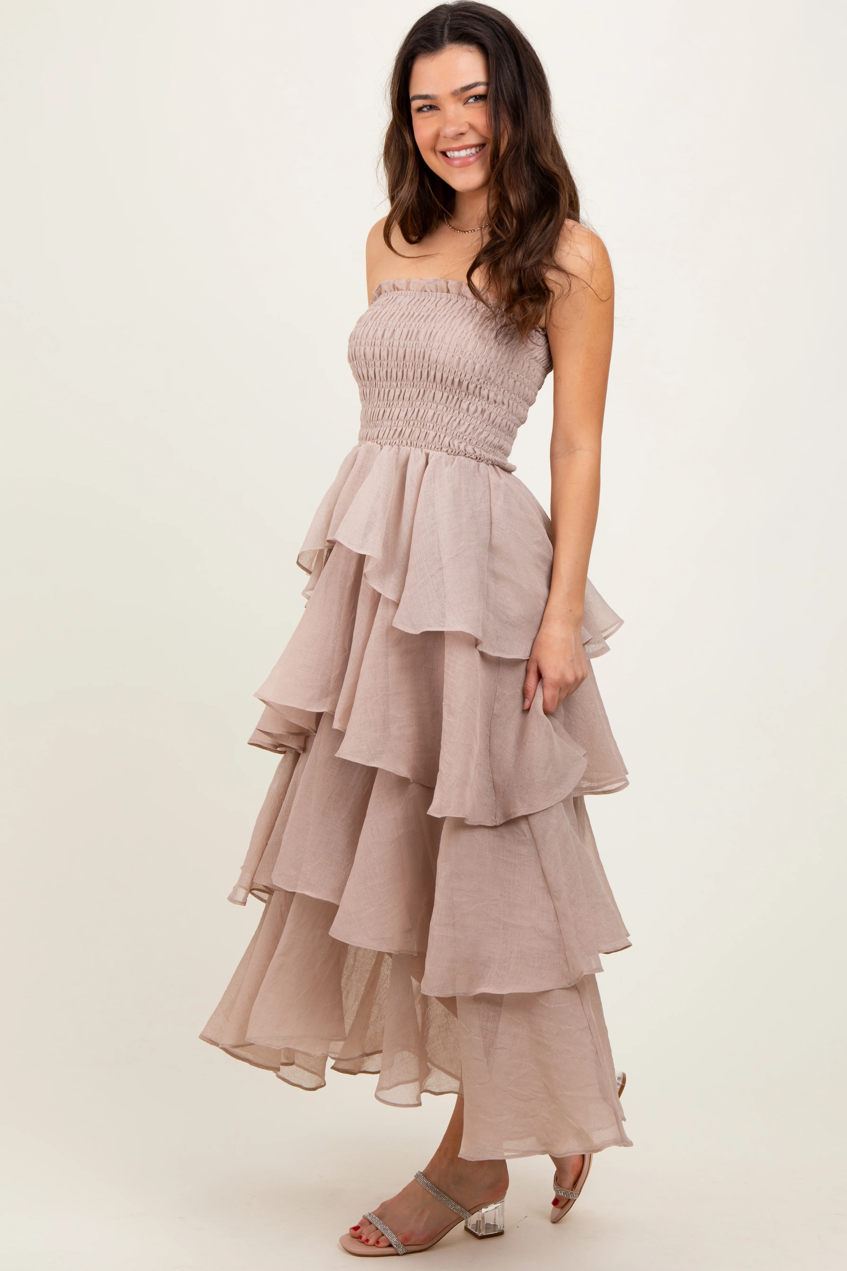Beige Layered Maxi Dress - Image 3
