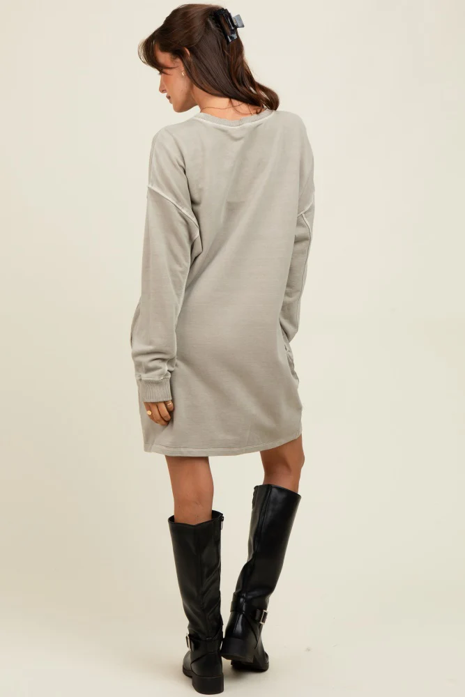 Beige Oversized Long Sleeve T-Shirt Dress - Image 4