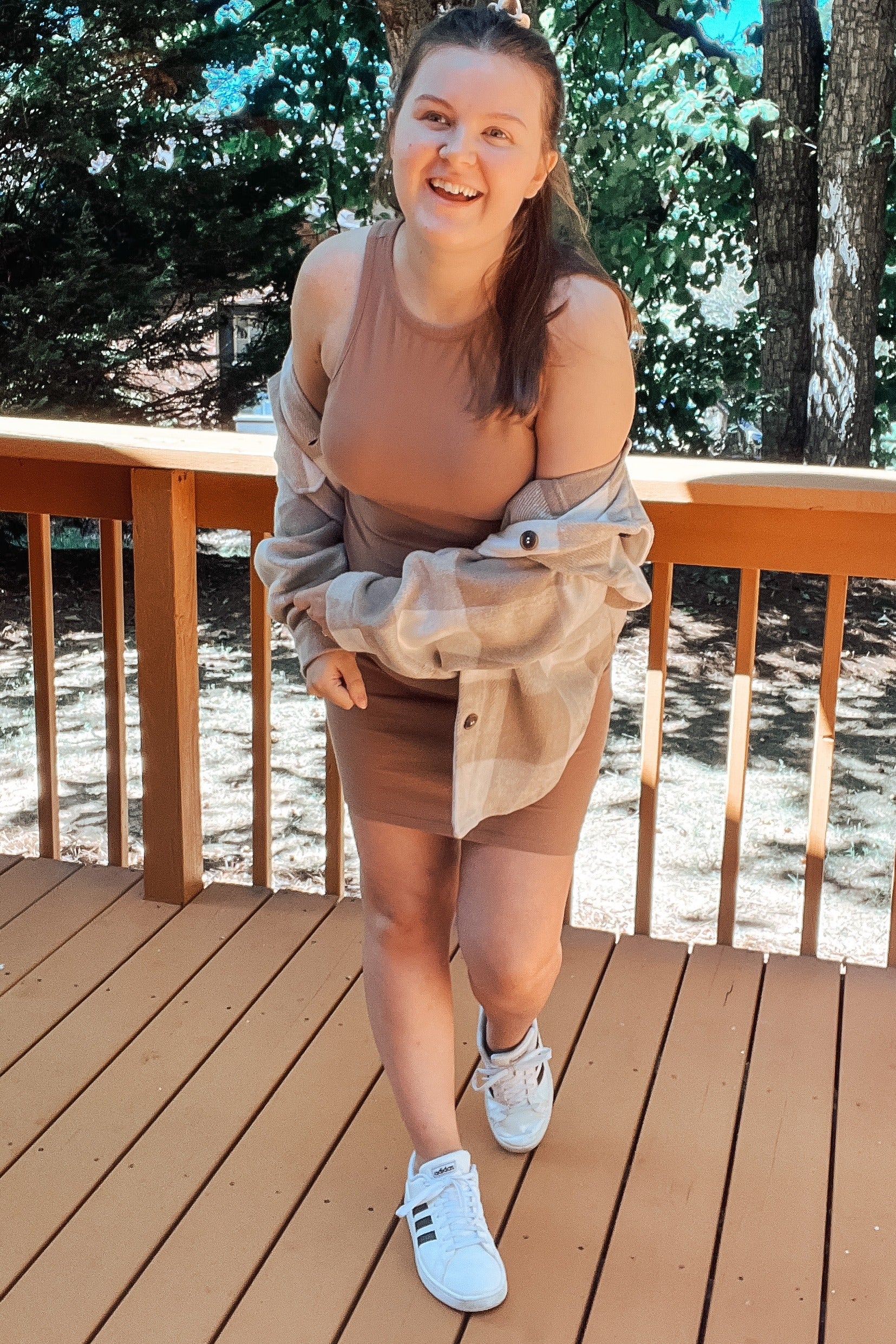 Beige Plaid Knit Shirt Jacket - Image 19