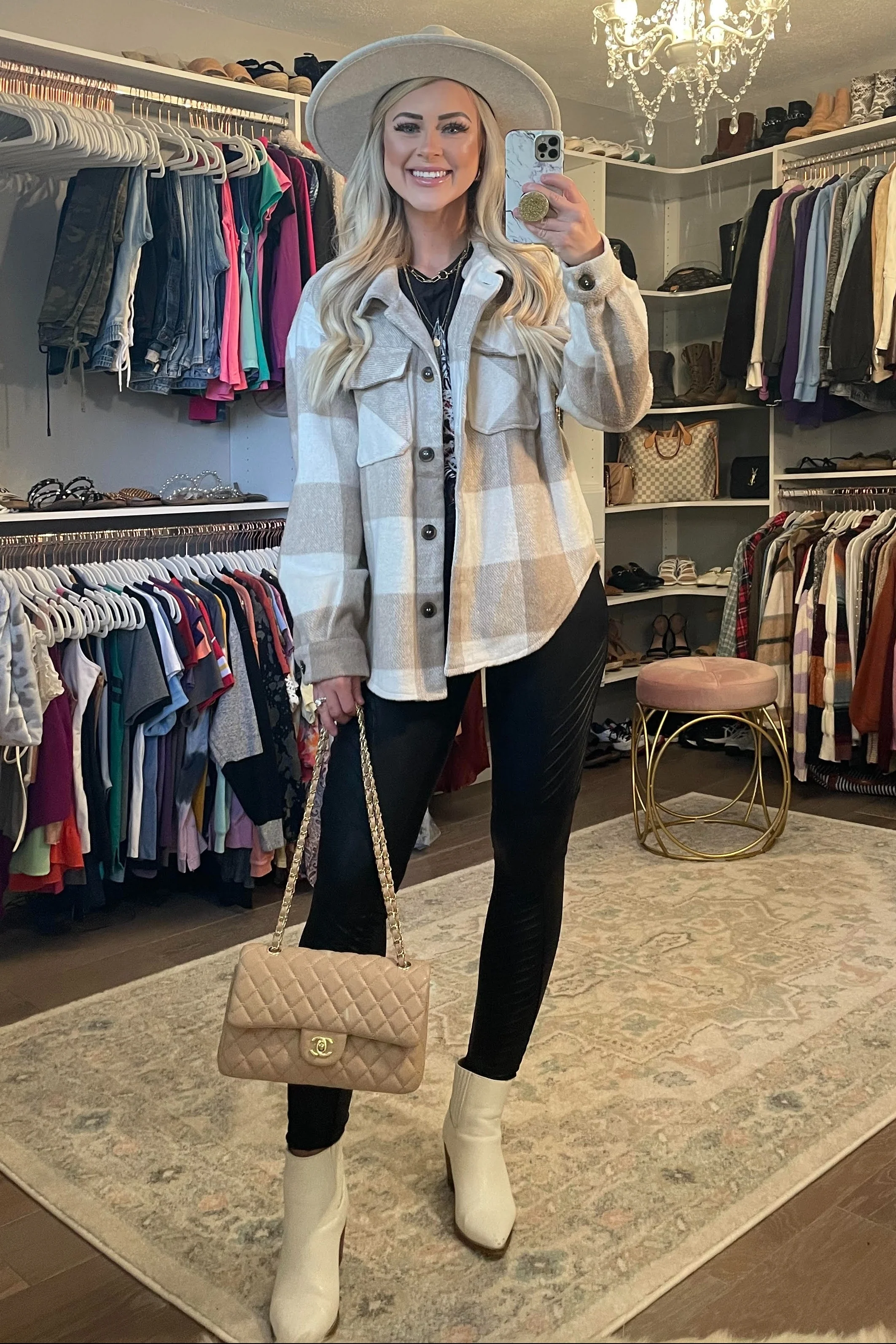Beige Plaid Knit Shirt Jacket - Image 33