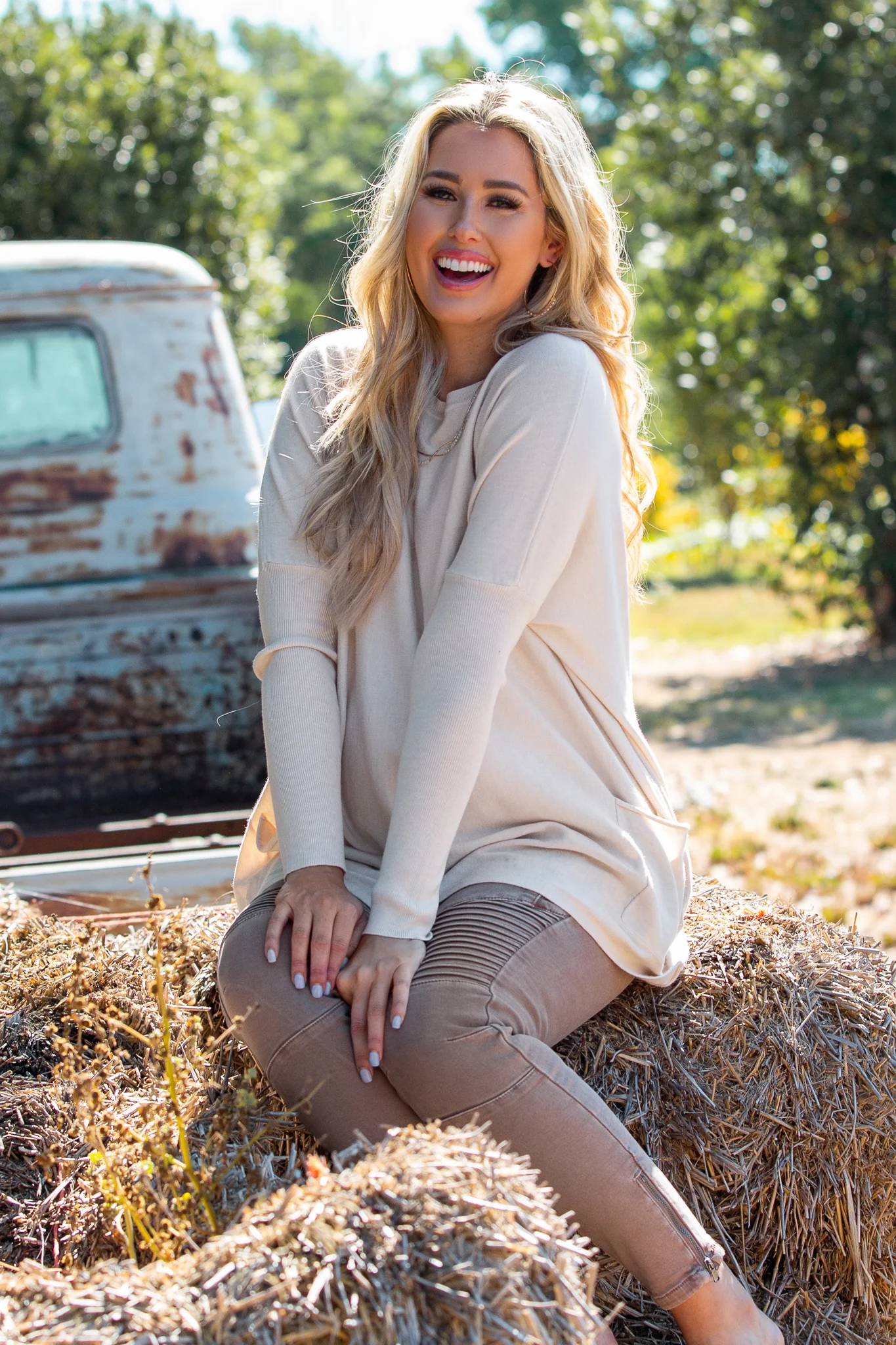 Beige Pocketed Dolman Sleeve Maternity Top - Image 5
