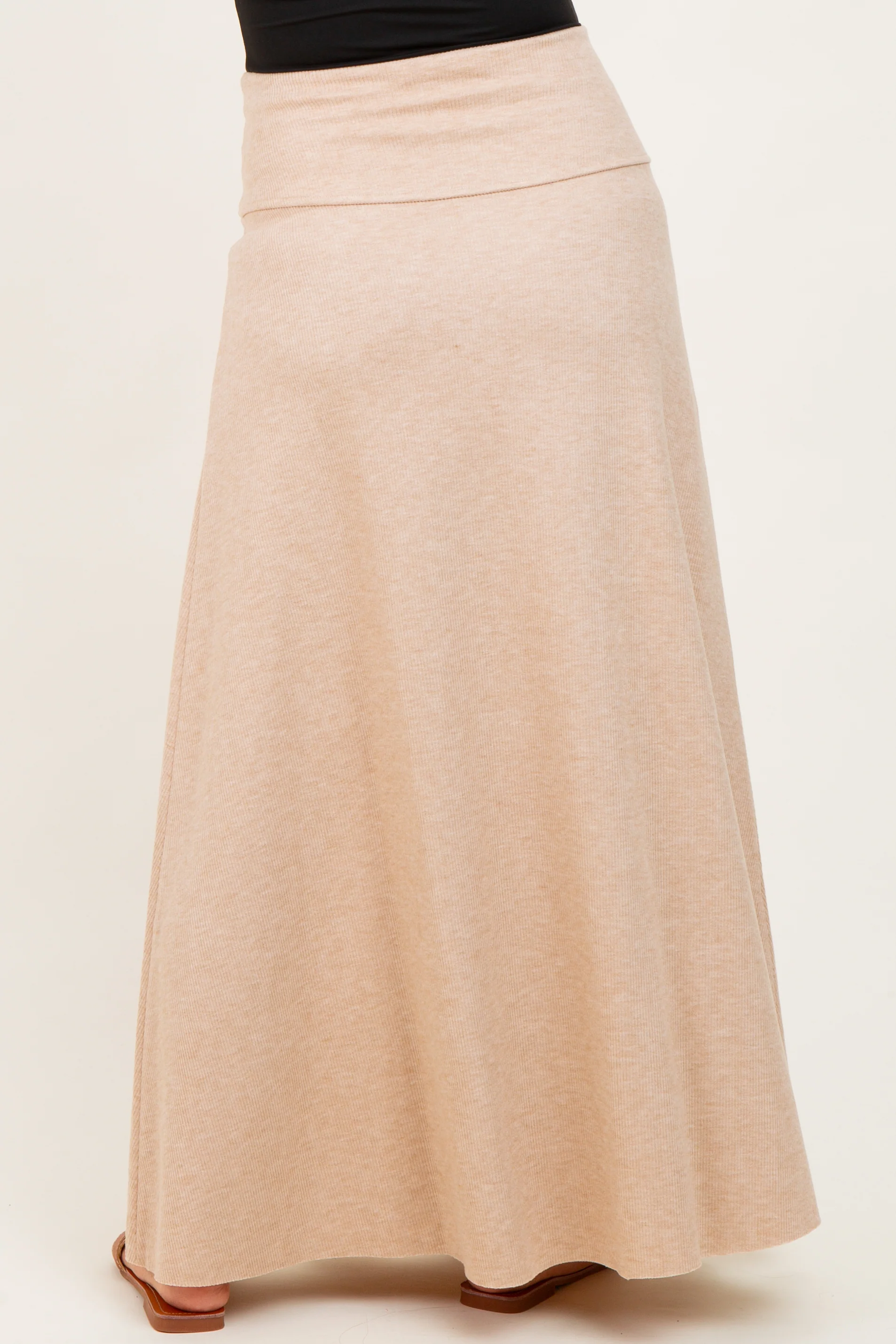 Beige Ribbed Maternity Maxi Skirt - Image 5