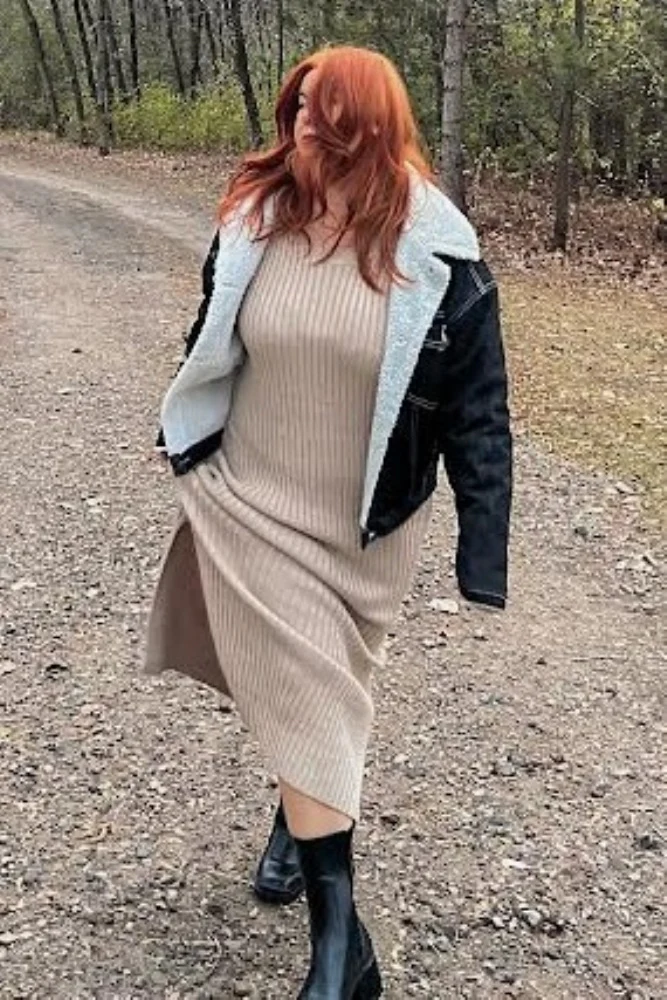 Beige Side Slit Maxi Sweater Dress - Image 17