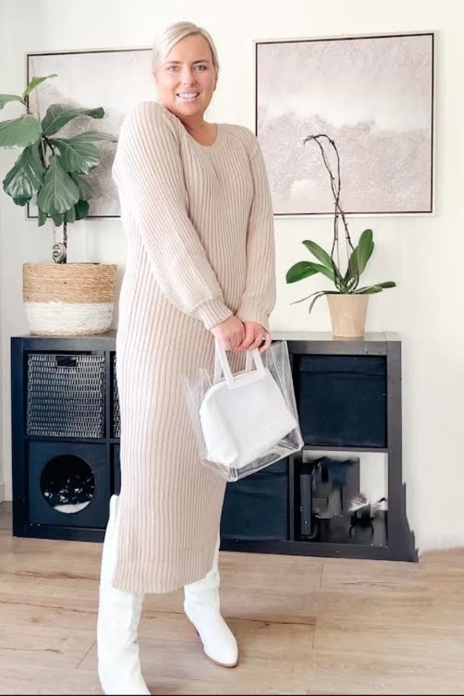 Beige Side Slit Maxi Sweater Dress - Image 18