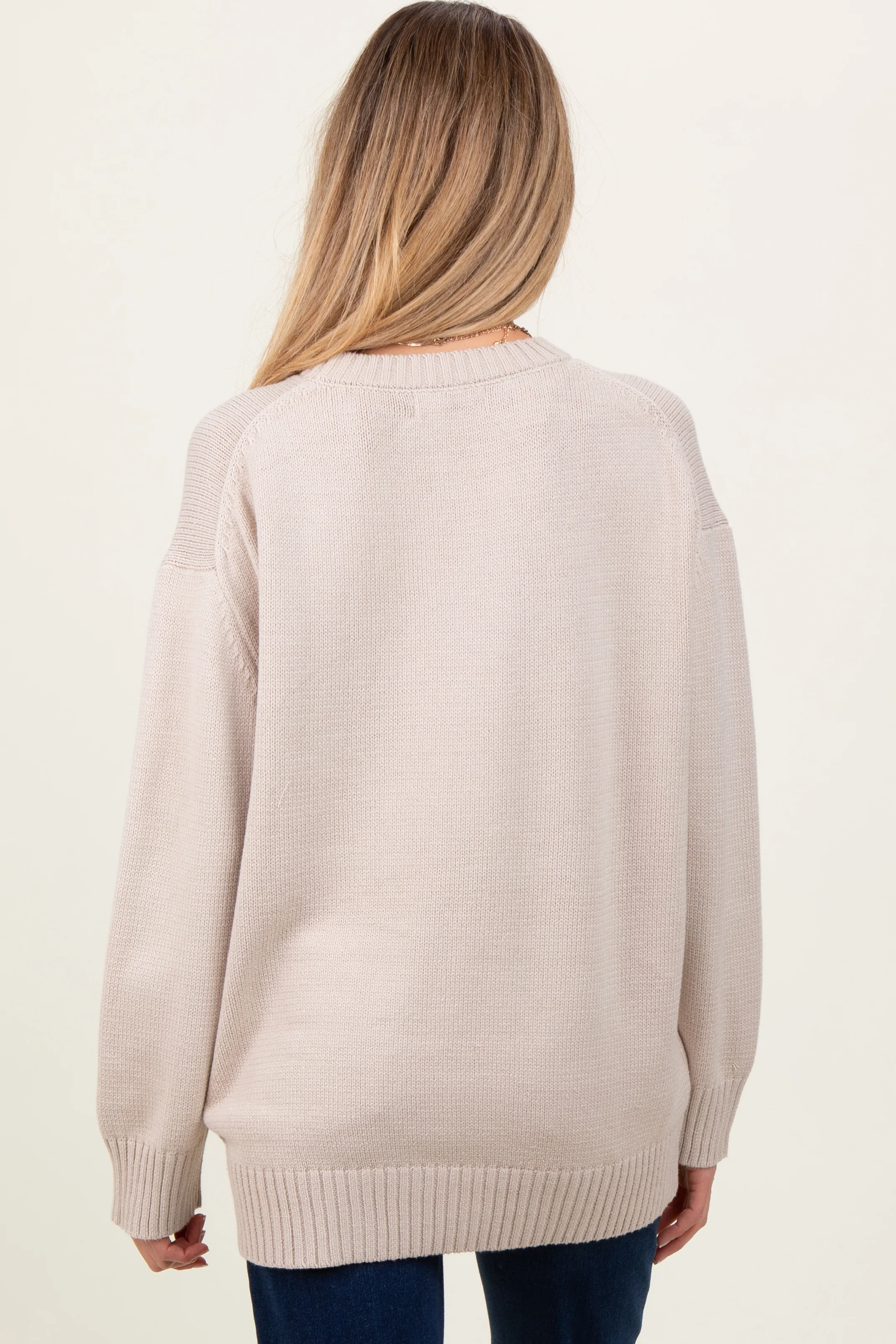 Beige Soft Knit Basic Maternity Sweater - Image 4