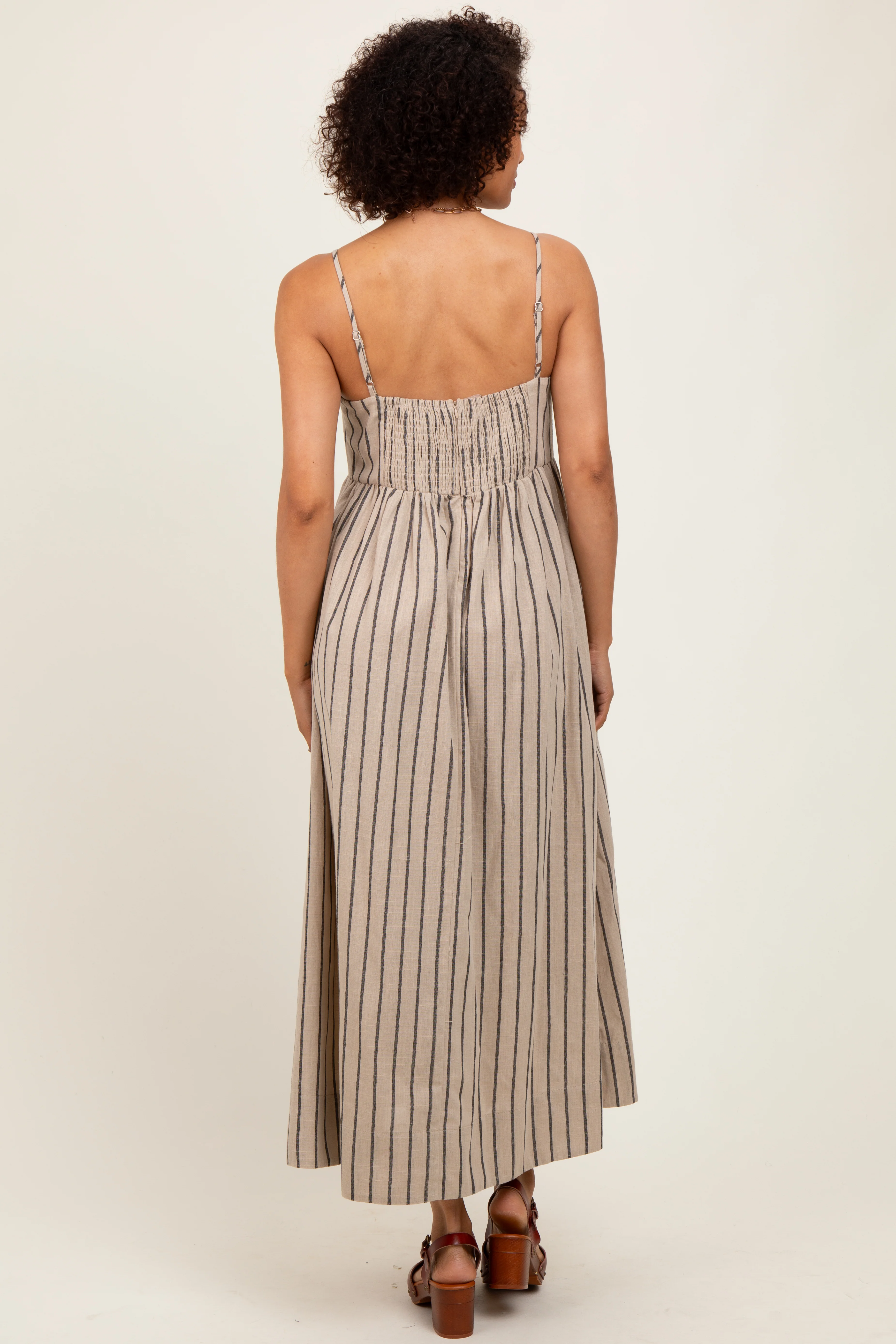 Beige Striped Linen Blend Maxi Dress - Image 4