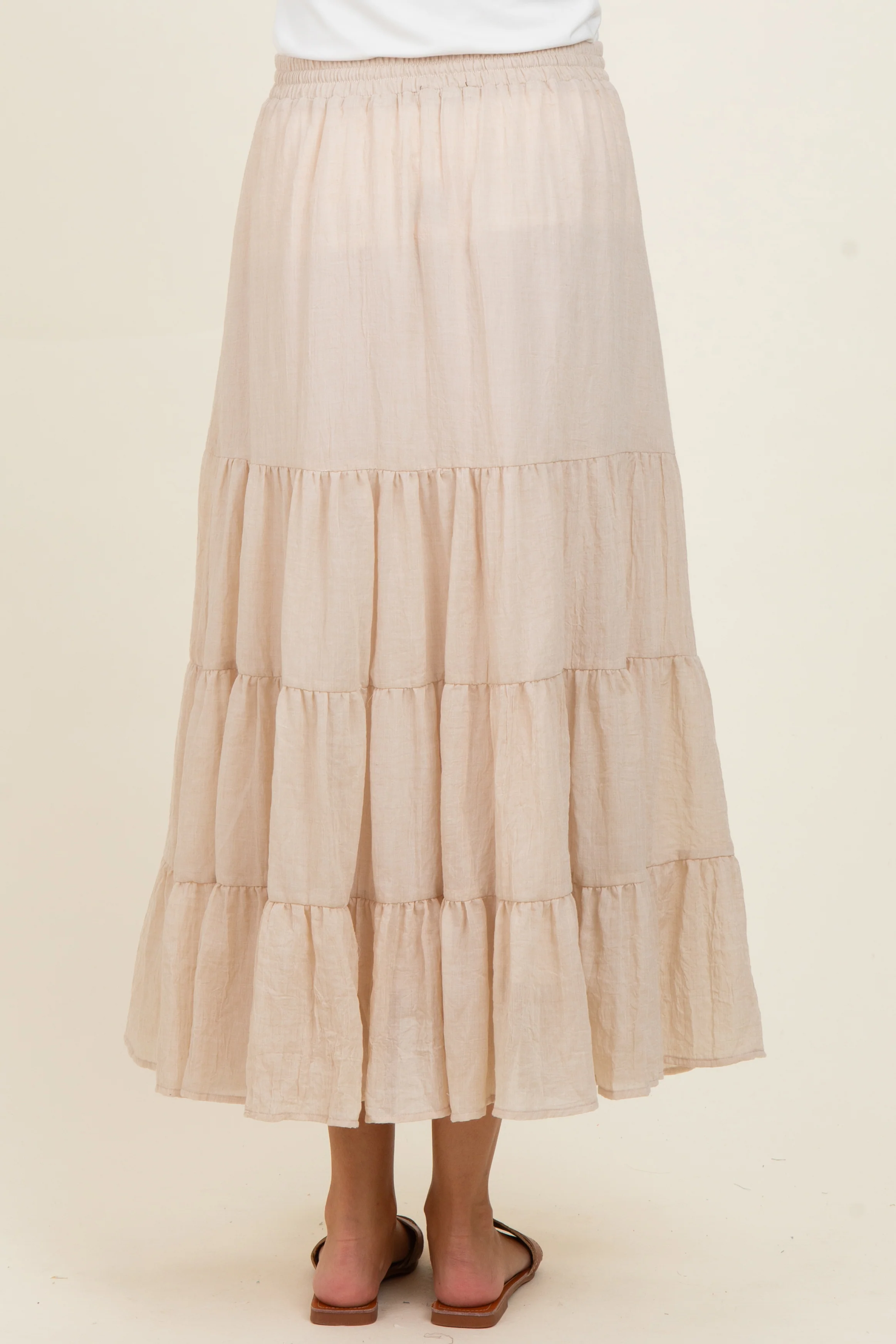 Beige Tiered Drawstring Maternity Maxi Skirt - Image 4