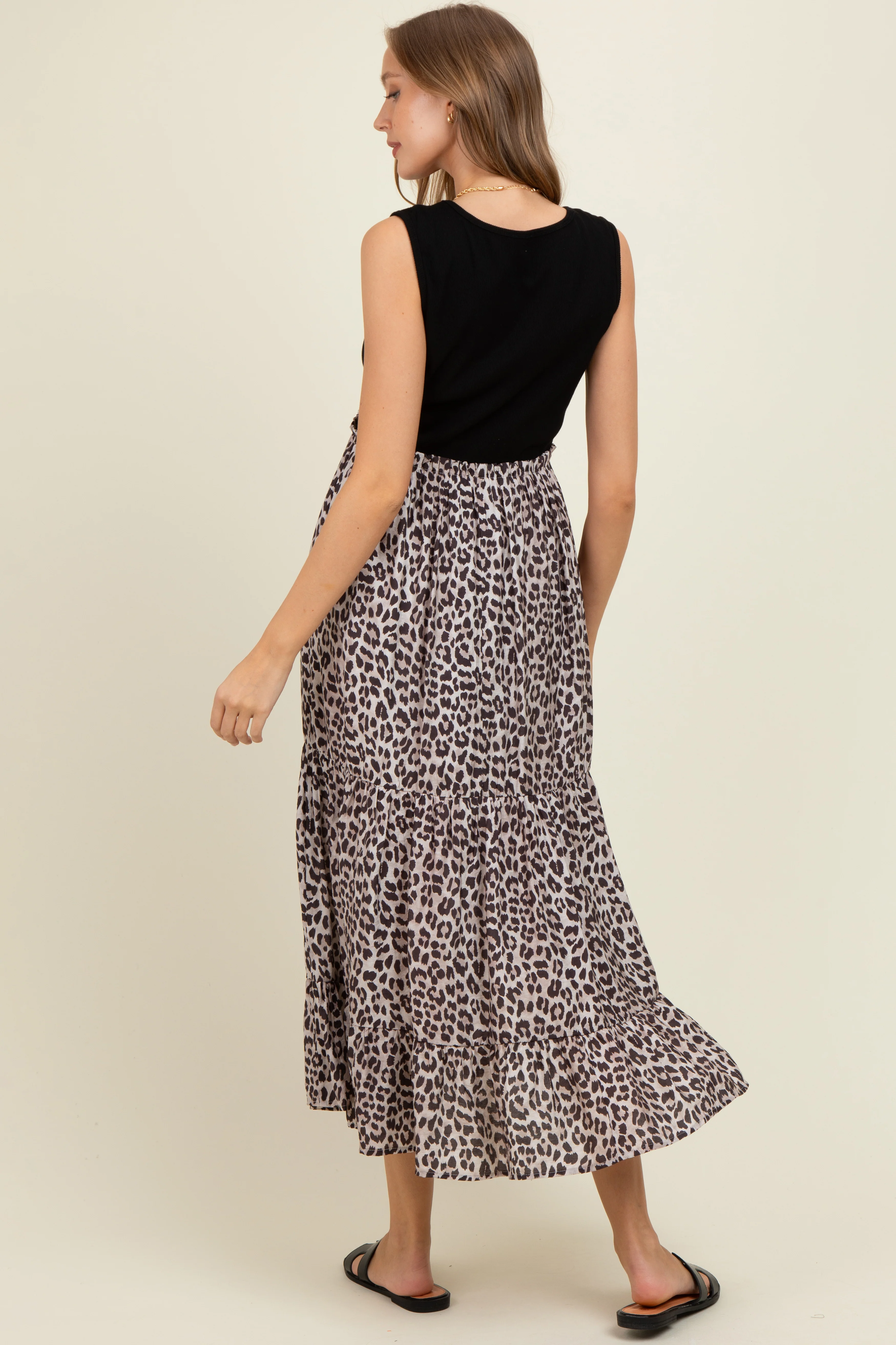 Black/Animal Print Mixed Maternity Maxi Dress - Image 4