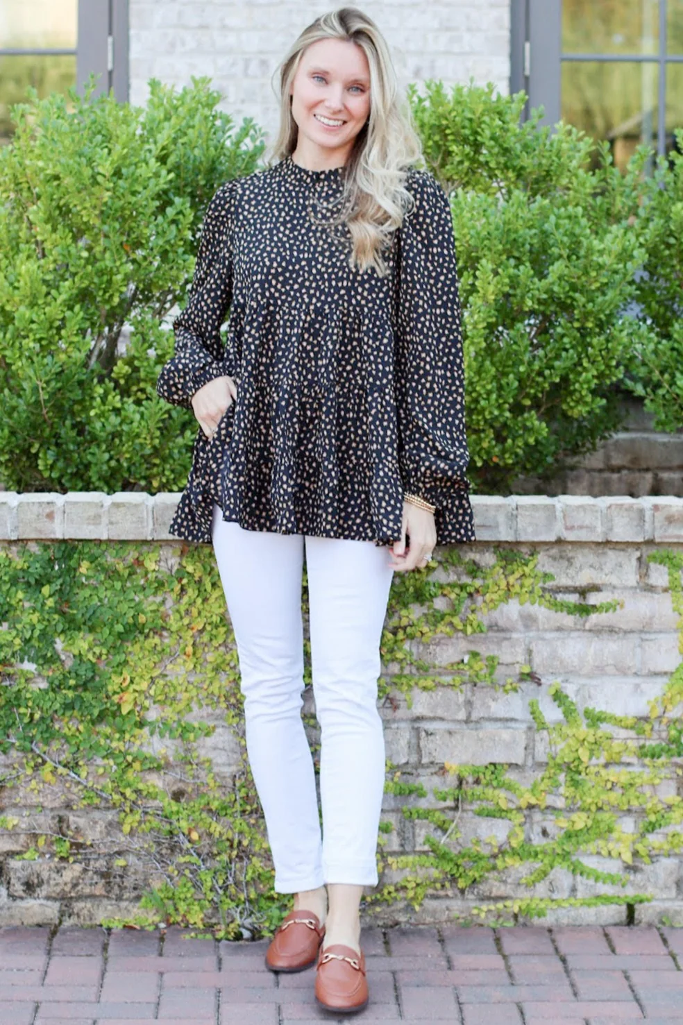 Black Animal Print Mock Neck Tiered Top - Image 13