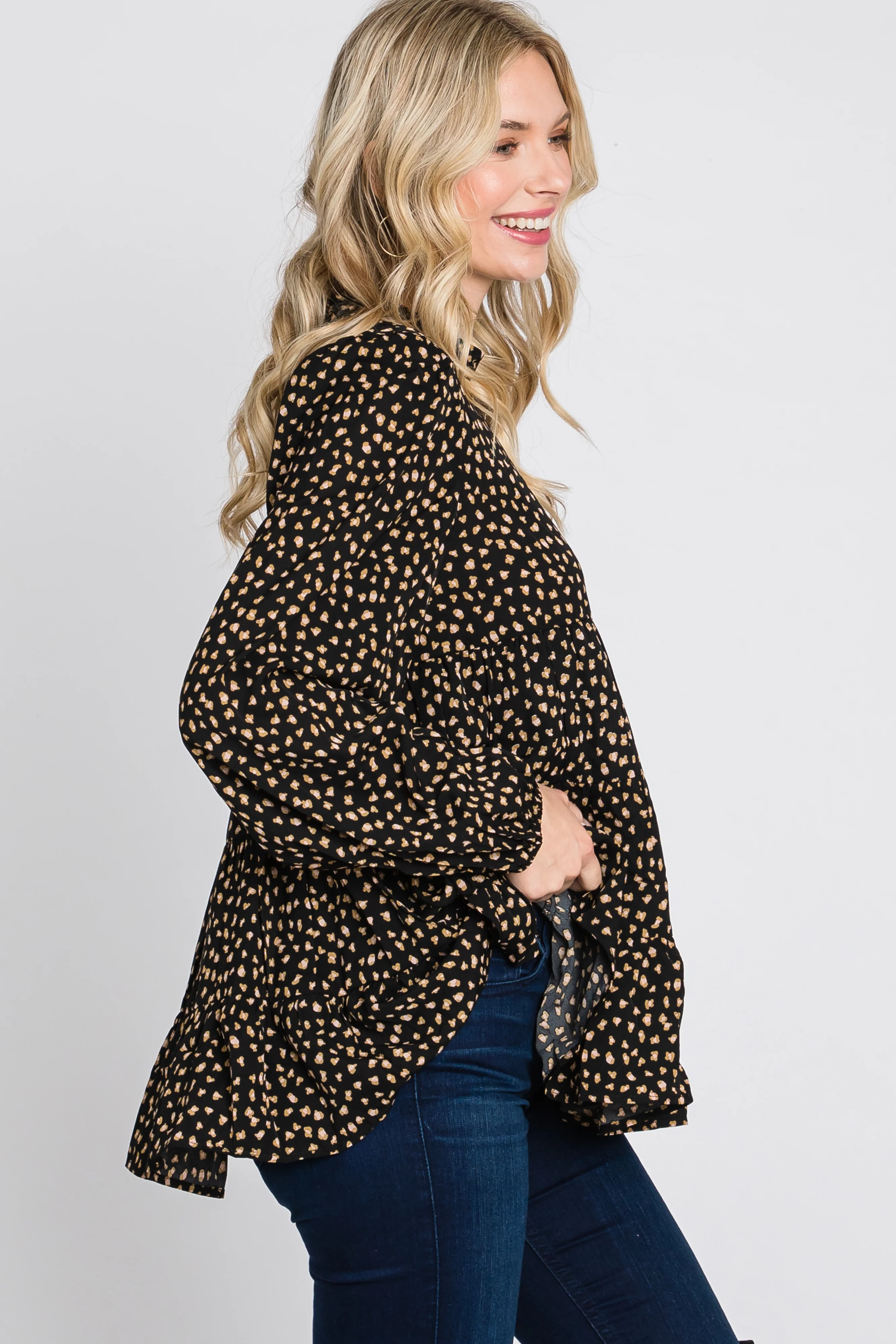 Black Animal Print Mock Neck Tiered Top - Image 5