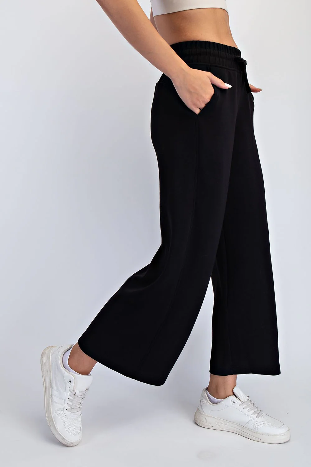 Black Ankle Wide Leg Lounge Pants - Image 3