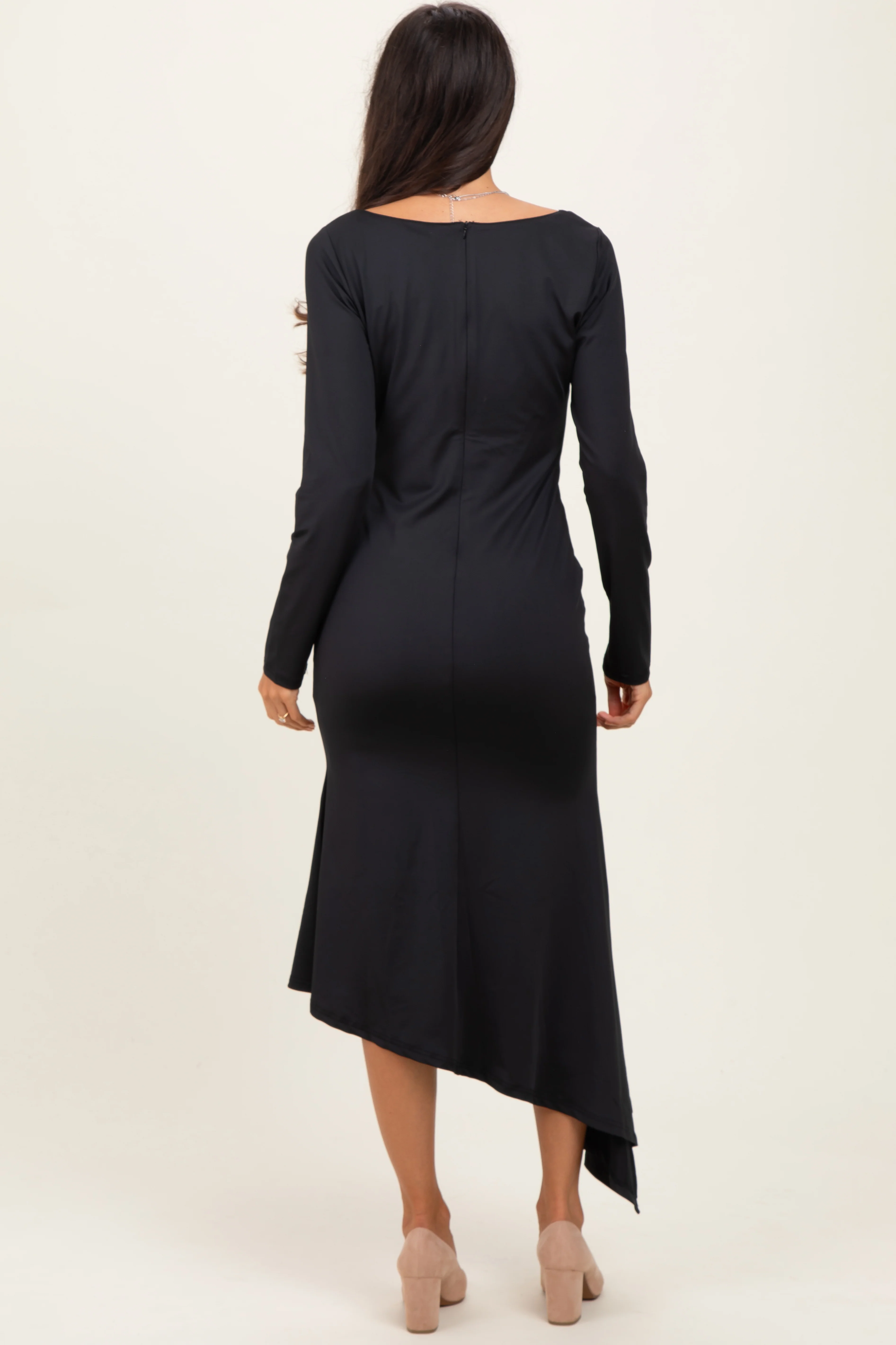 Black Asymmetric Hem Midi Dress - Image 4