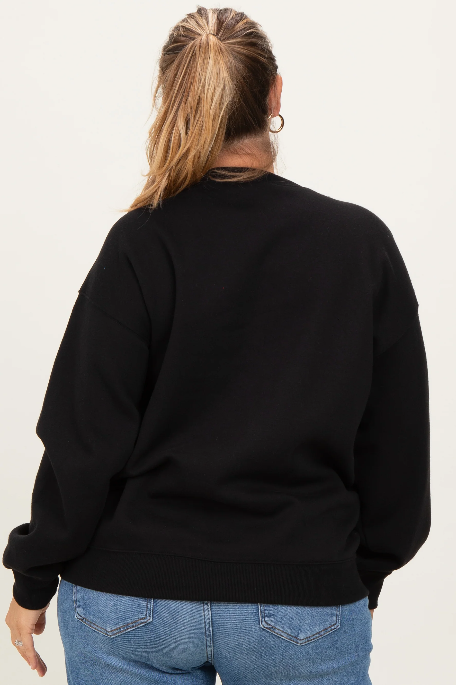 Black Basic Fleece Crewneck Maternity Sweatshirt - Image 4