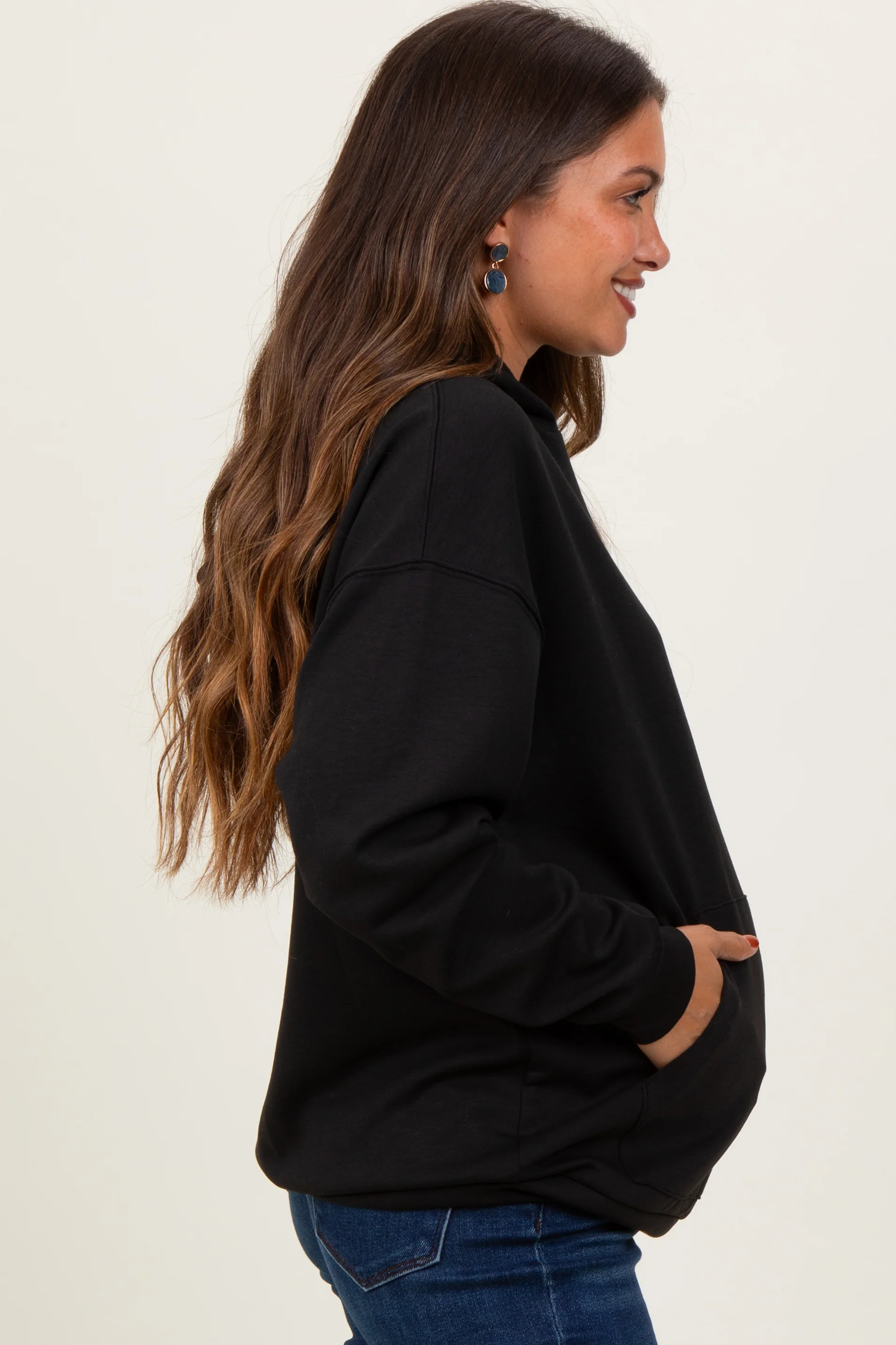 Black Basic Maternity Hoodie Sweatshirt - Image 3