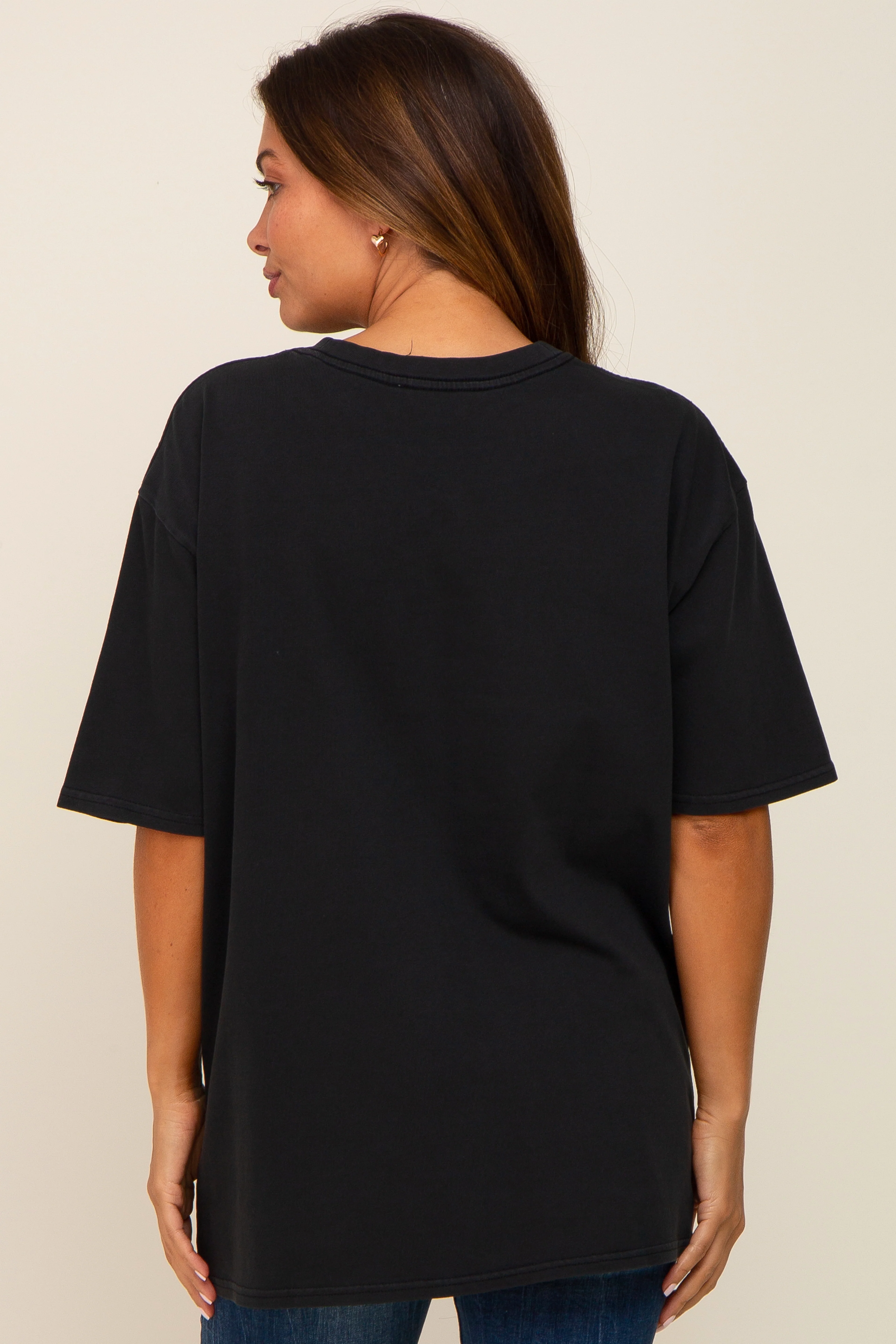Black Basic Oversized Maternity T-Shirt - Image 3