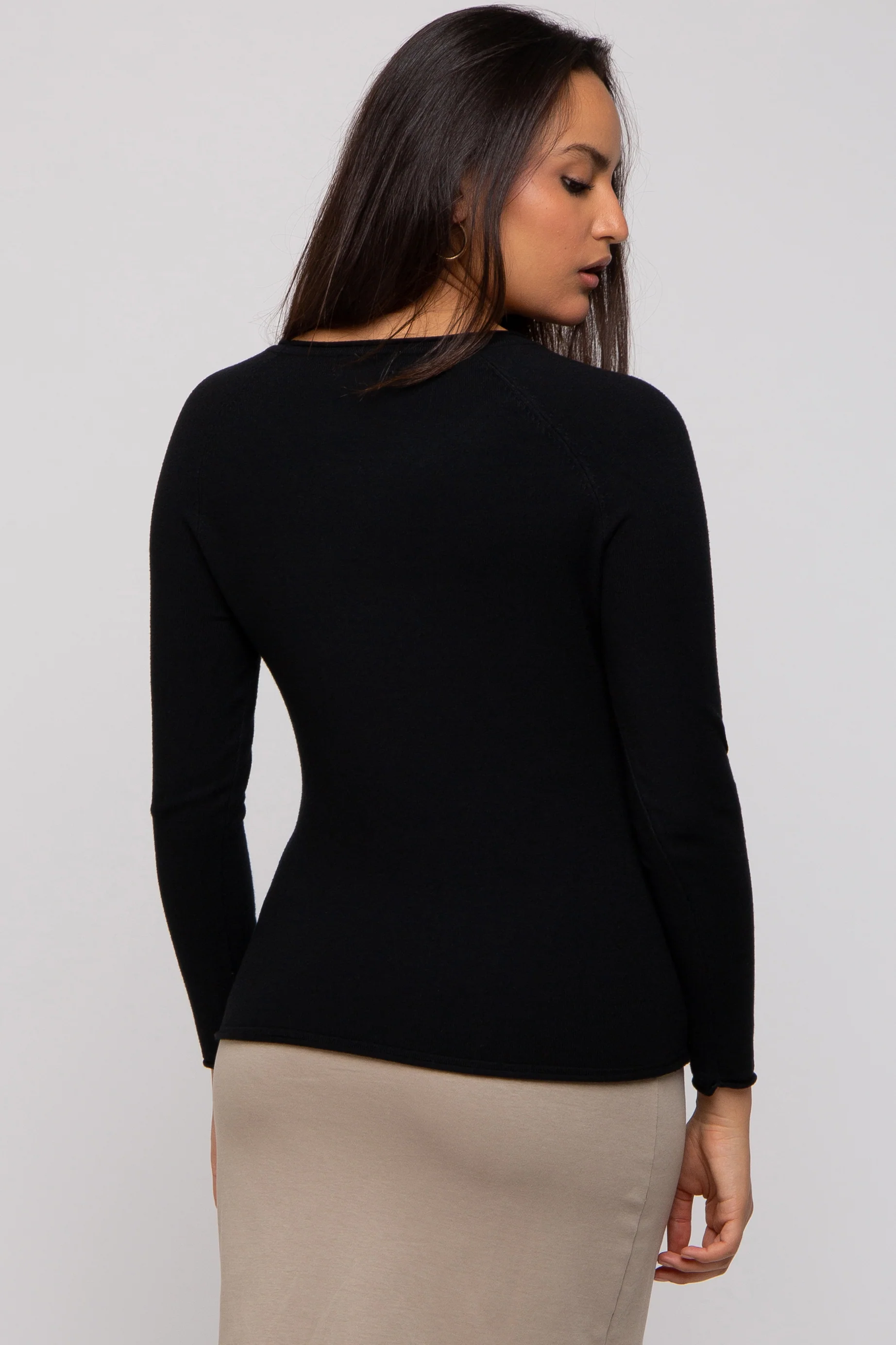 Black Basic Raglan Sleeve Sweater Top - Image 2