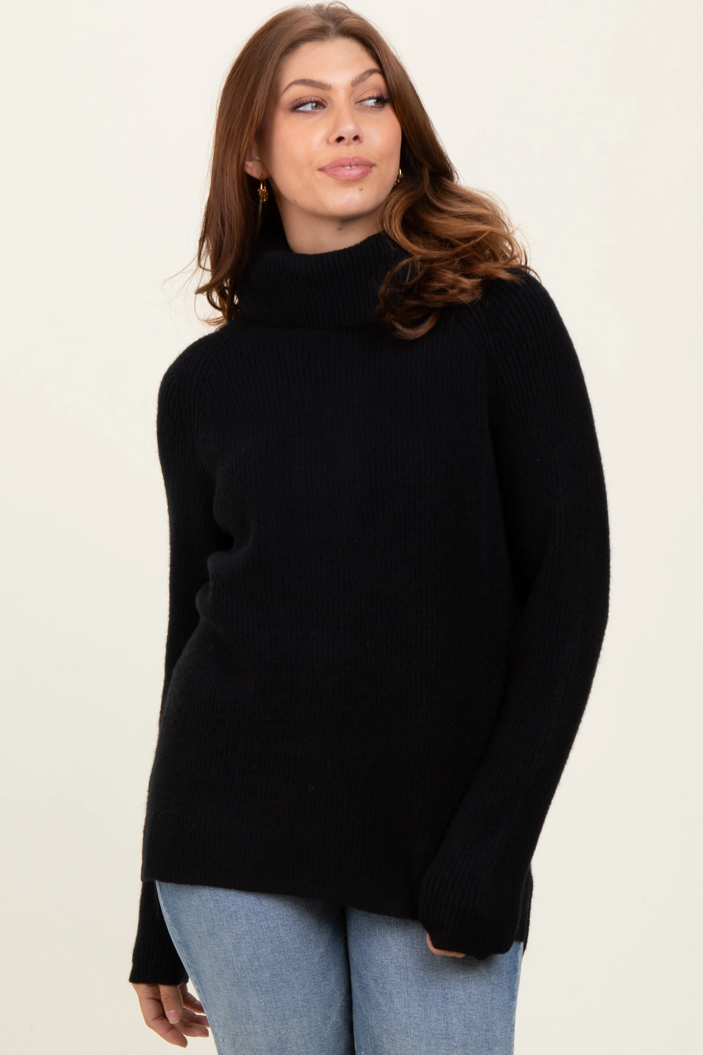Black Basic Ribbed Turtle Neck Maternity Sweater - Image 4
