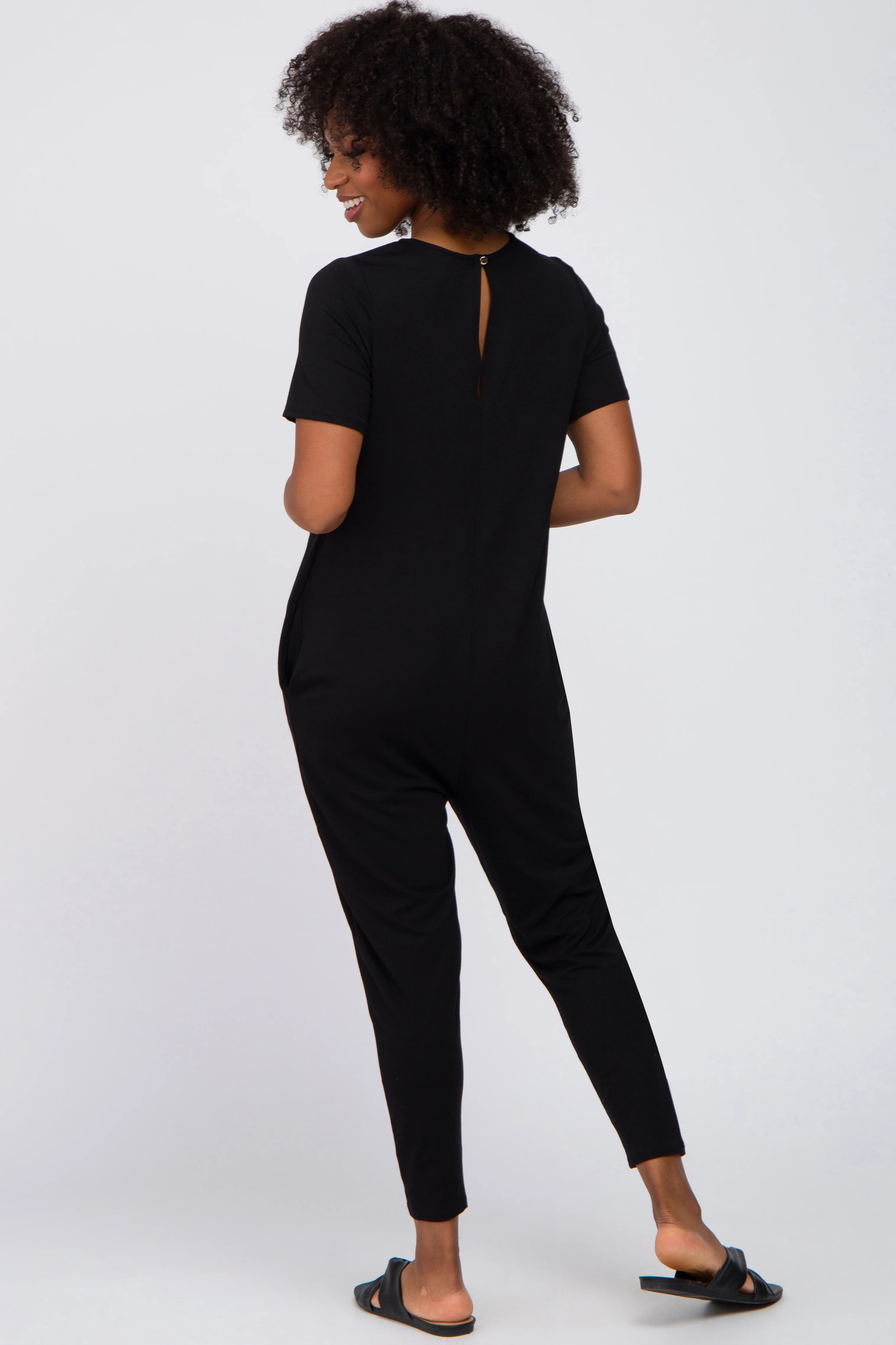 Black Basic Short Sleeve Jumpsuit - Image 3