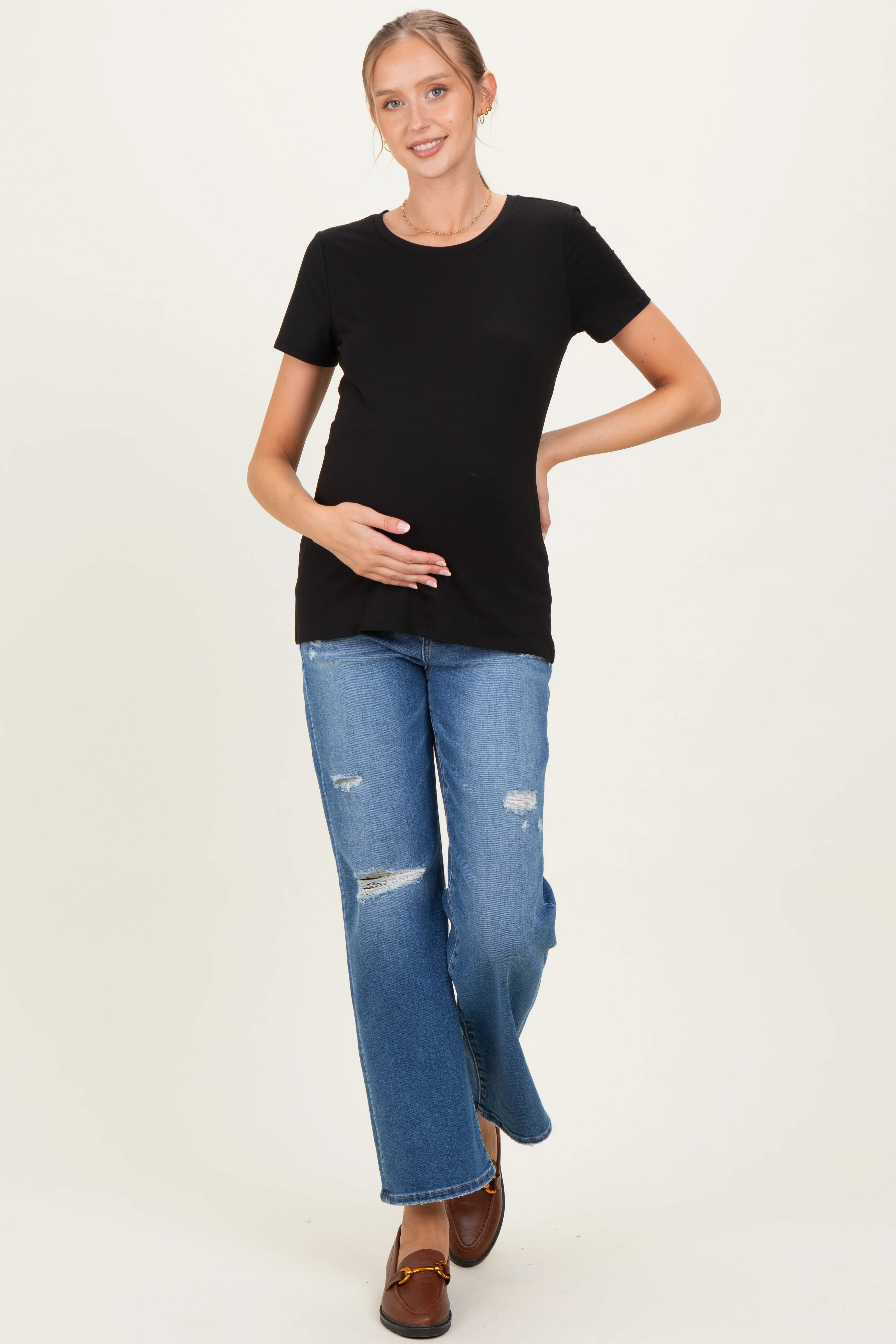 Black Basic Short Sleeve Maternity Tee - Image 2