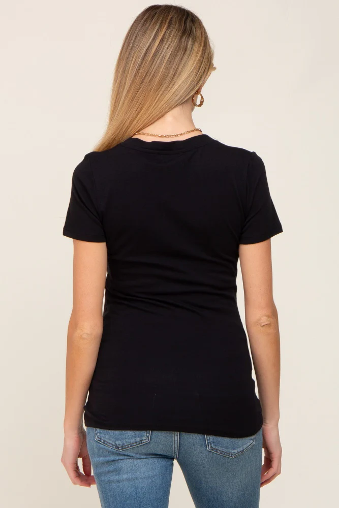 Black Basic V-Neck Maternity Tee - Image 3