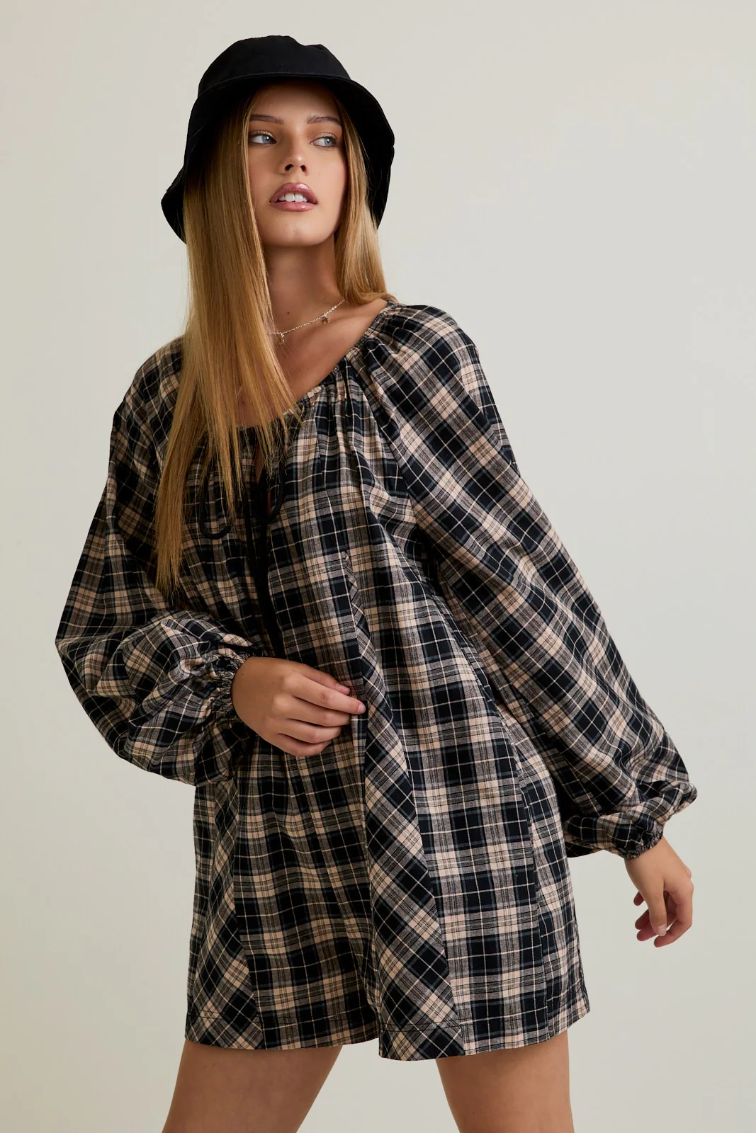Black Beige Plaid Romper - Image 2