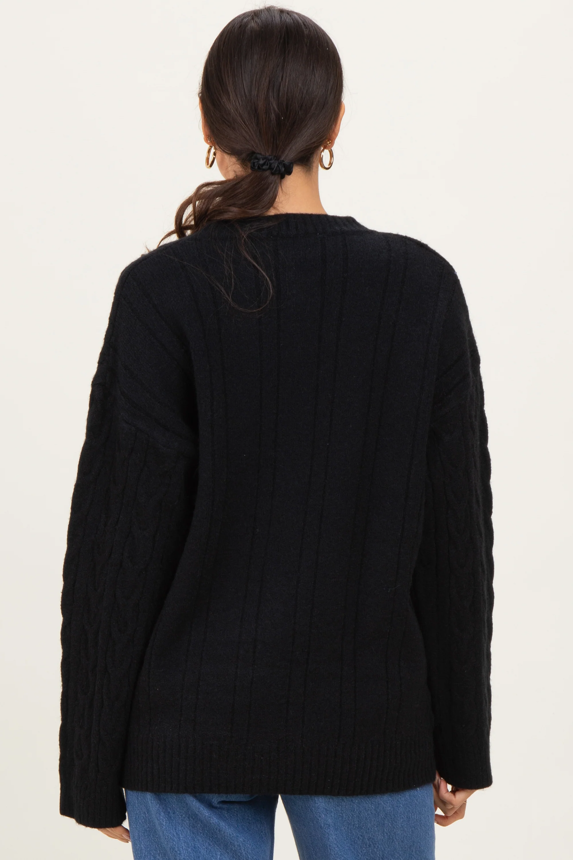 Black Braid Knit Pattern Soft Fluffy Sweater Top - Image 4