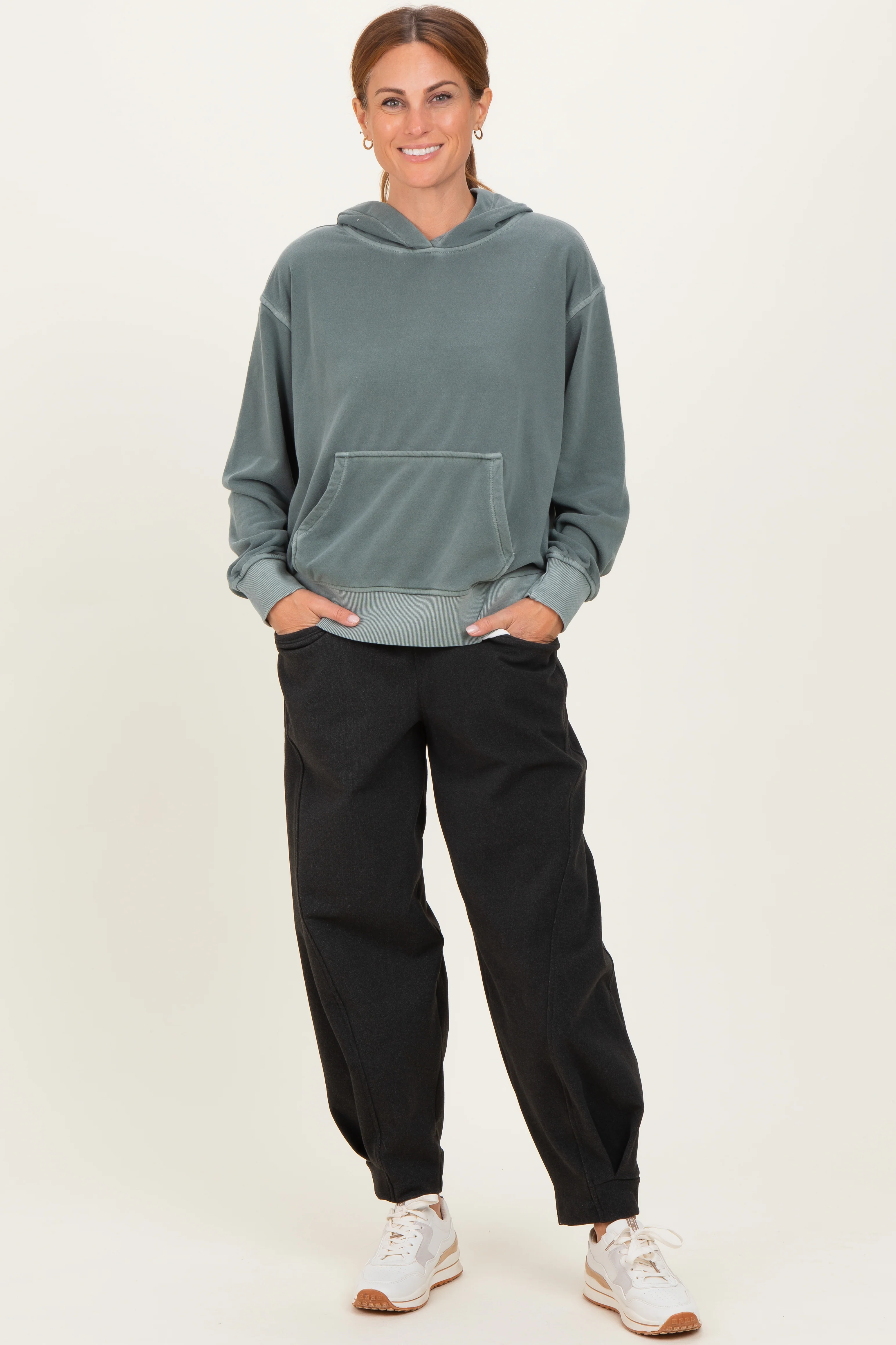 Black Brushed Knit Barrel Leg Maternity Joggers - Image 5