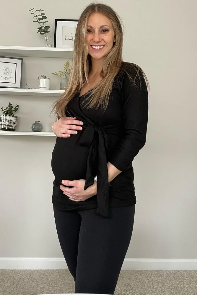 Black Brushed Knit Maternity Wrap Top - Image 3