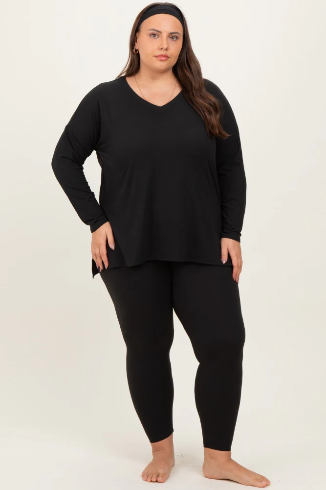 Black Brushed Knit Oversized Top and Legging Maternity Plus Set - Image 3