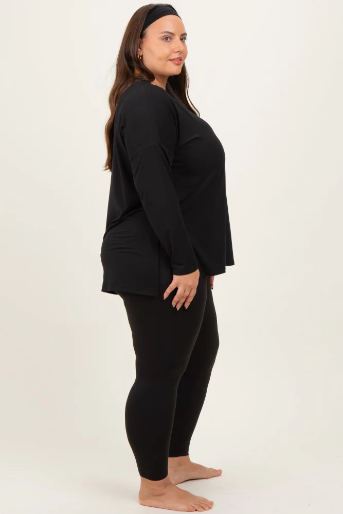 Black Brushed Knit Oversized Top and Legging Plus Set - Image 3