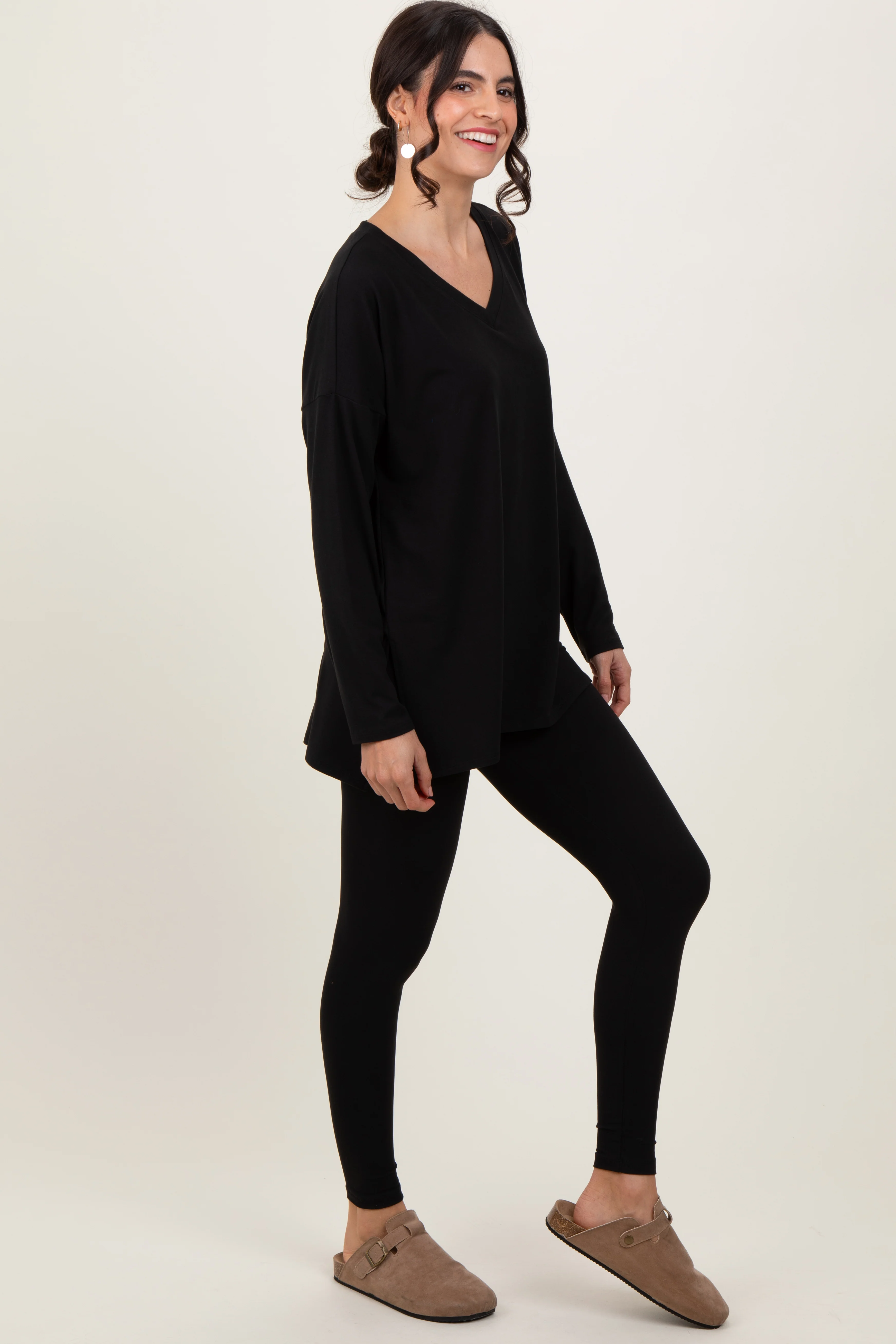 Black Brushed Knit Oversized Top and Legging Set - Image 3