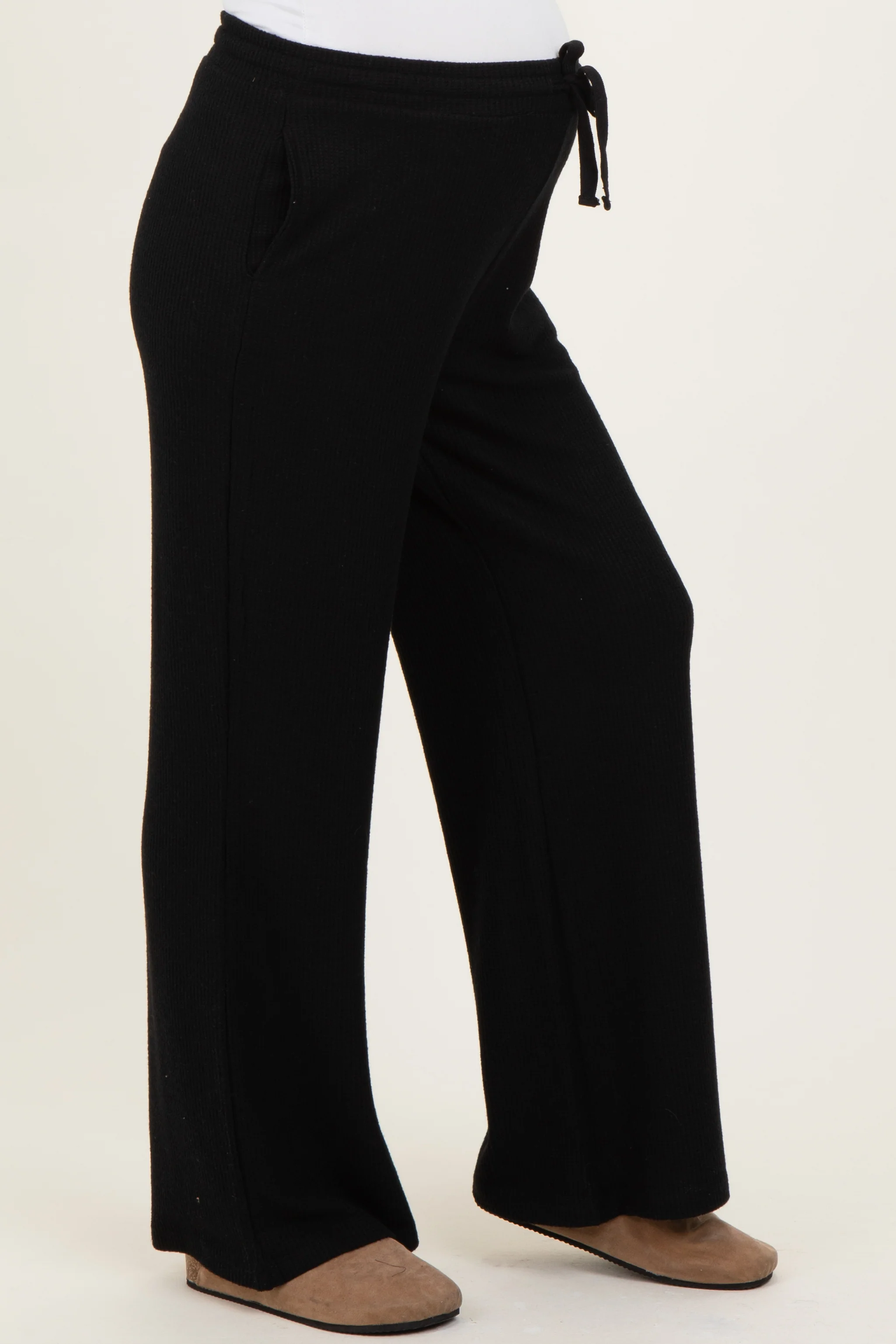 Black Brushed Ribbed Knit Maternity Lounge Pants - Image 3