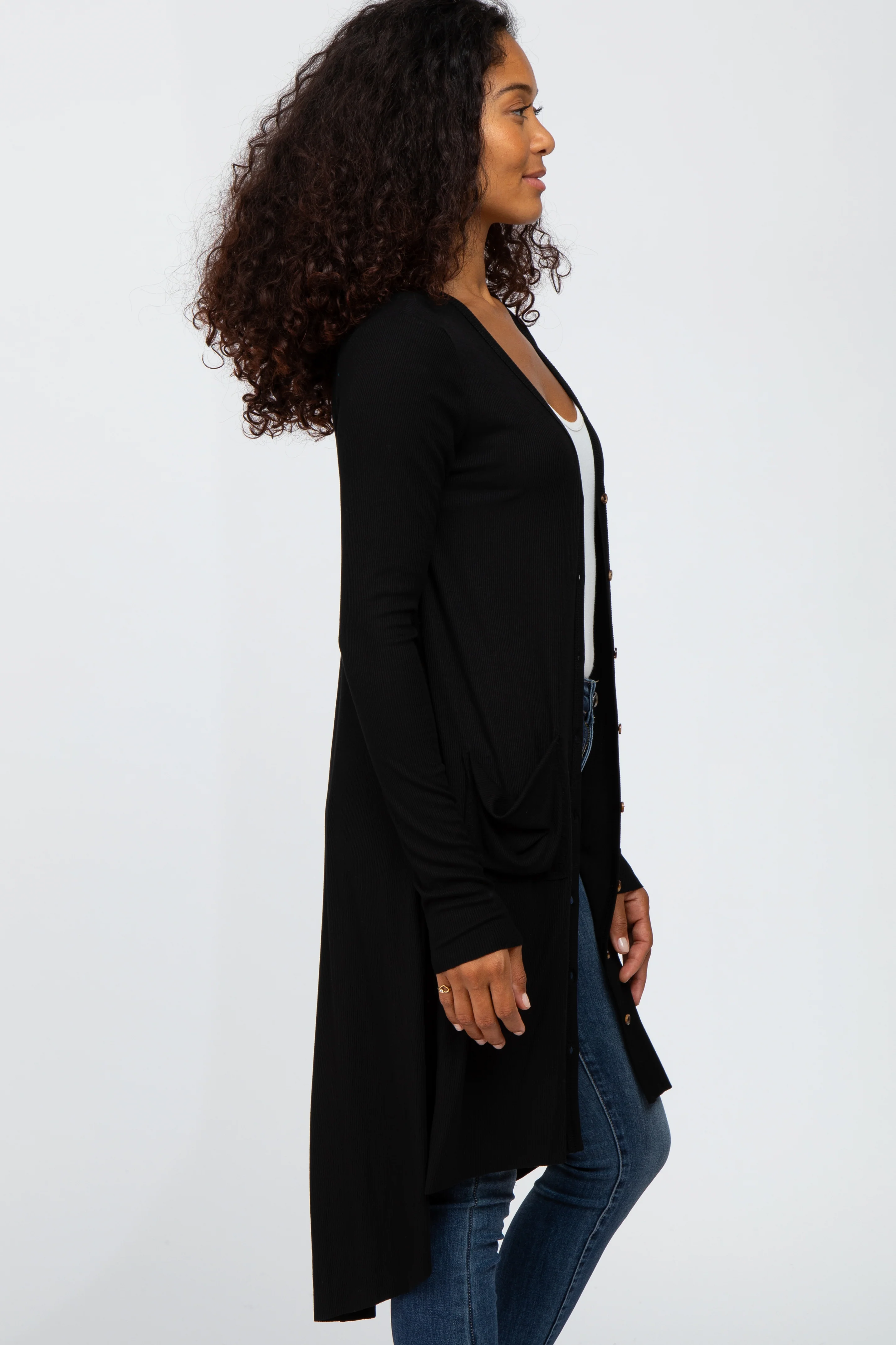Black Button Front Knit Cardigan - Image 3